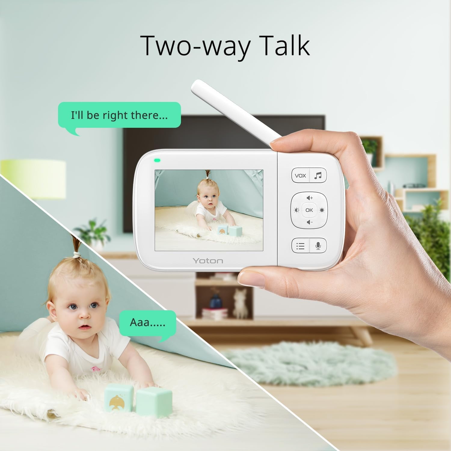 Yoton 3.5" Video Baby Monitor with Night Vision, Temperature Sensor, Two Way Talk, 2.4GHz Wireless - Image 7