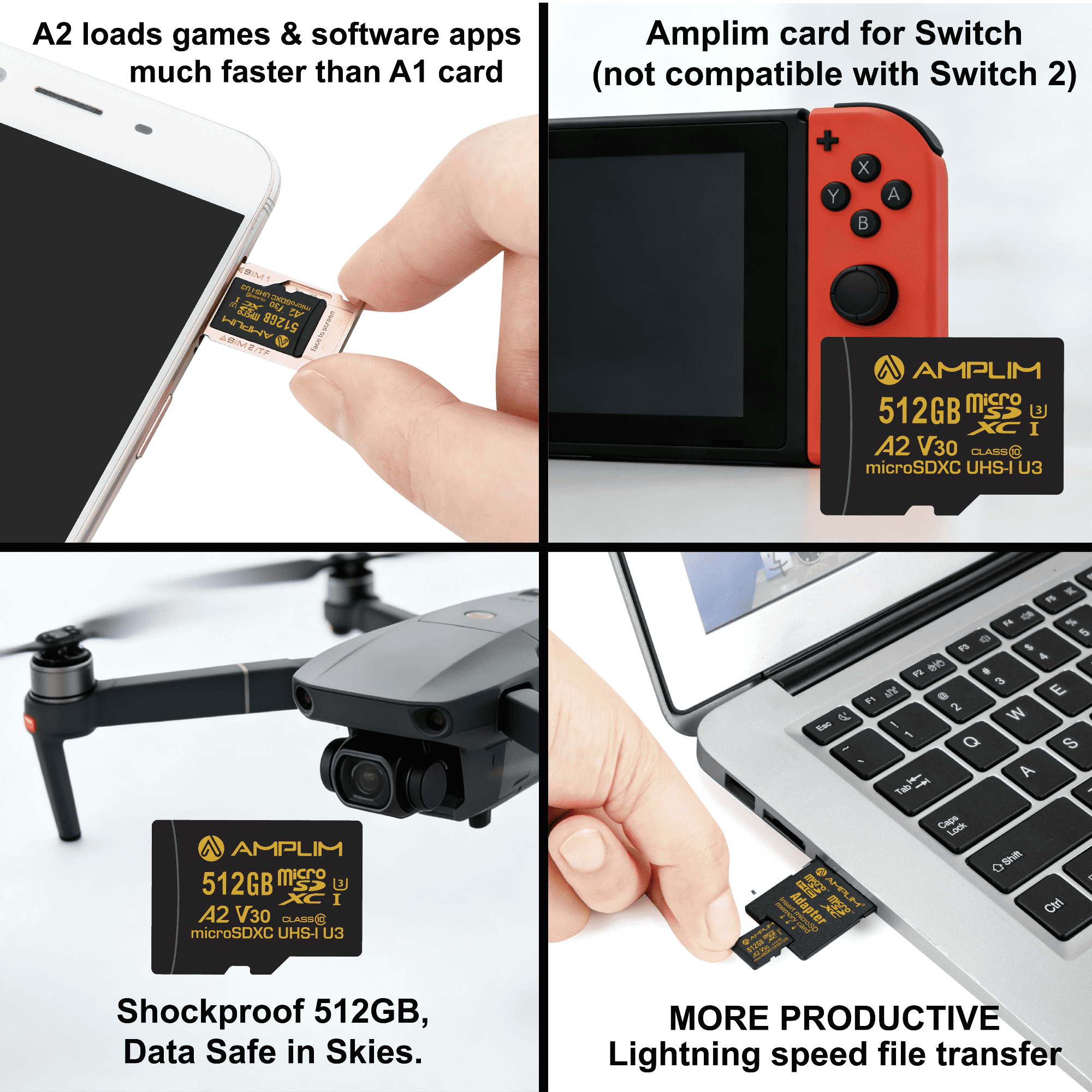 Amplim 512GB Micro SD Card - High Speed MicroSD for Camera, MicroSDXC Memory Card for Switch, Mini SDXC with Adapter, A2 U3 Class 10 for GoPro, Phone, Tablet Video - Image 4
