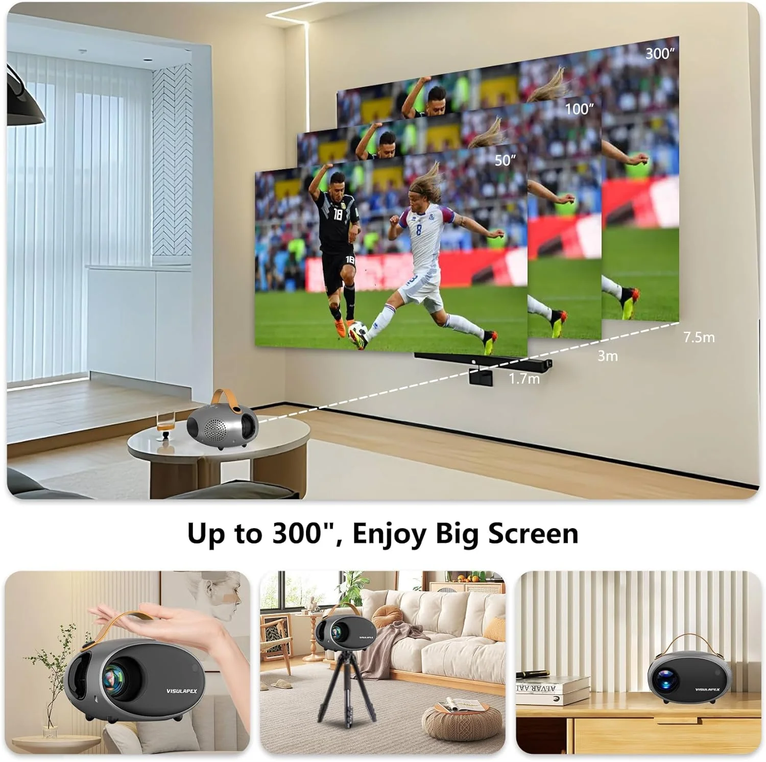 VISULAPEX 5G WiFi Projector with Bluetooth, Zoom Function, HD 1080P Portable Movie Projector for iPhone Outdoor Home Theater - Image 3