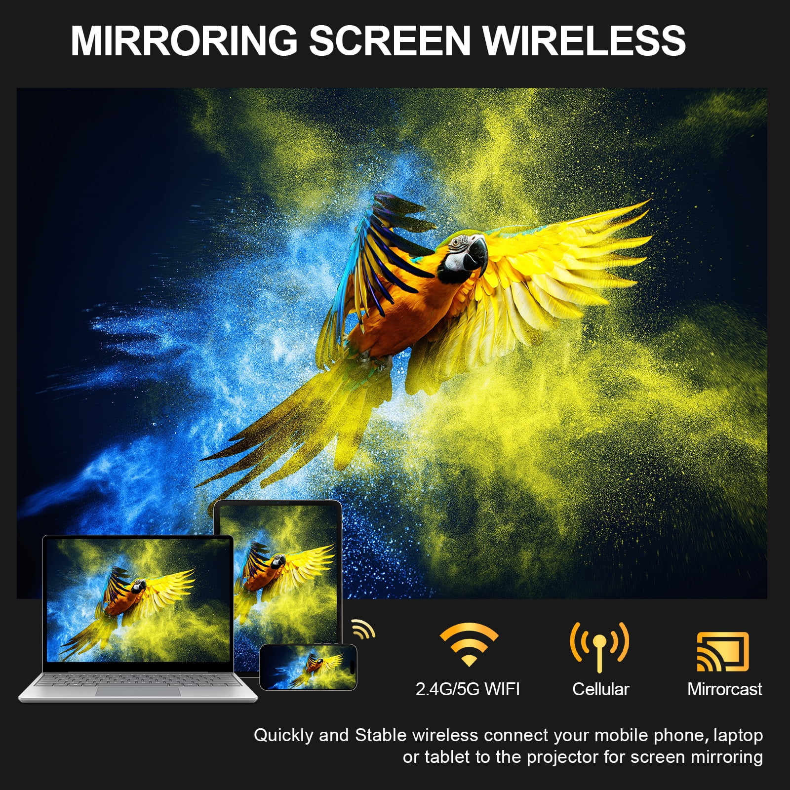 HONPOW Smart Projector with Wifi and Bluetooth/Android TV Native 1080P Movie Projector Built-in Apps Google TV Portable Projector for Home Theater Office 4K Support - Image 3