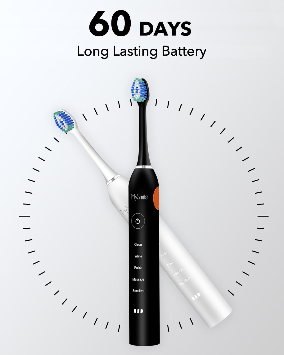 MySmile Rechargeable Sonic Electric Toothbrush for Adults, Enamel Safe Toothbrush, 6 Replace Heads 5 Deep Cleaning Modes, Black - Image 5