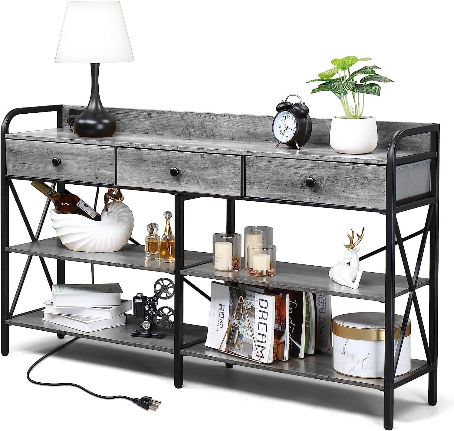 "Zimtown 55"" Industrial Console Table with Power Outlet and USB Ports, Gray, Suitable for Living" - Image 7