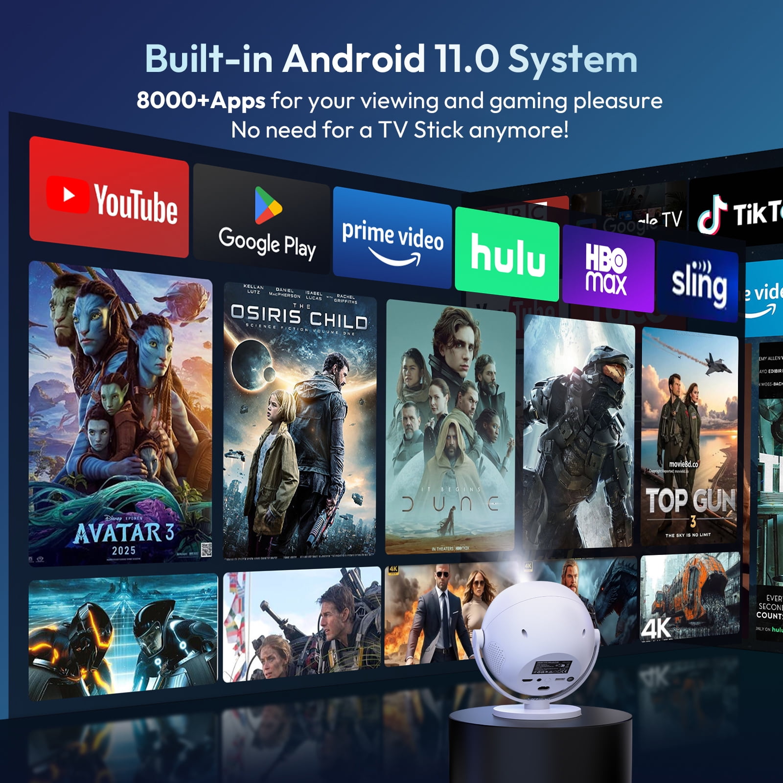 XGODY A2 Wifi & Bluetooth 1080P Mini Projector,40-120" Screen,Dual 3W Speakers,Set with Accessories, White, 1 Set - Image 8