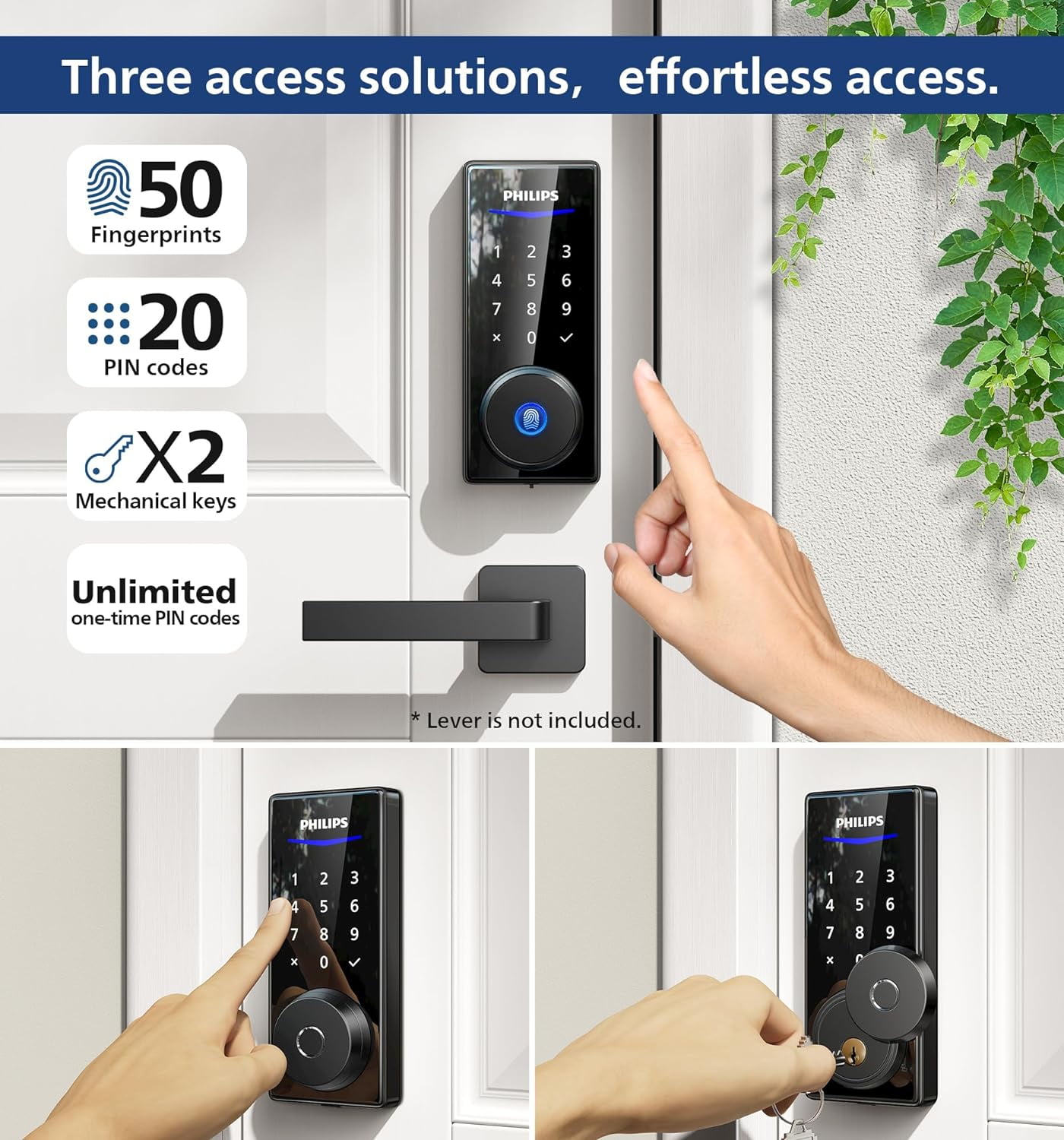 Philips Fingerprint Smart Keyless Entry Electronic Touchscreen Deadbolt Door Lock for Front Door - Matte Black - Image 6