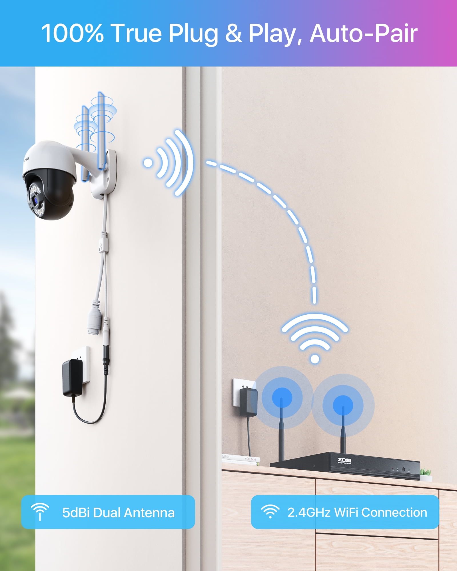 3MP PTZ WiFi Security Camera System with Two Way Audio, ZOSI 360° Outdoor Wireless Security Camera with Color Night Vision, Waterproof, 1TB HDD for 24-7 Recording, Home Security - Image 10