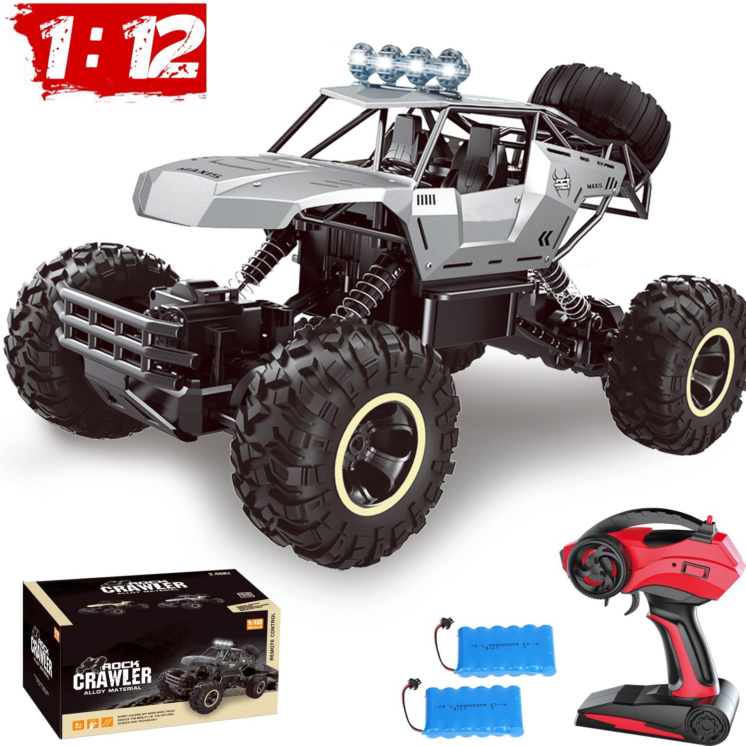 4DRC 1:12 Rc Car,off Road Truck Remote Control Car Metal Shell 2.4G 4WD,with 2 Batteries ,Cars for Boys& Gift for Kids,Silver - Image 4