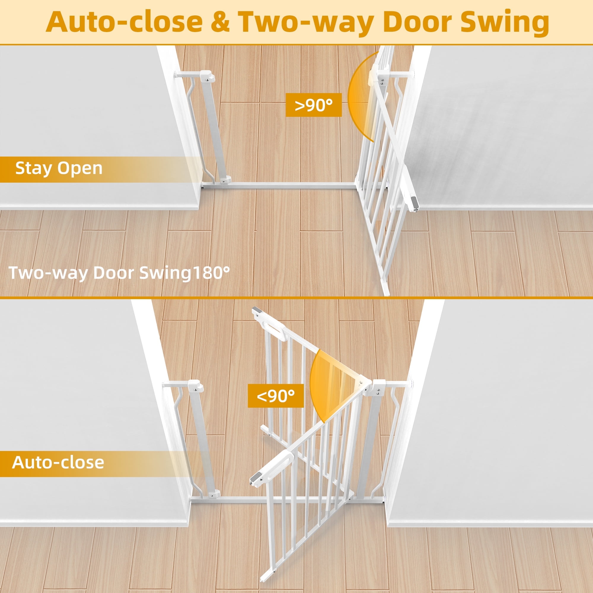 Wisairt Extra Wide Metal Baby Gates,29.5-48.8in Wide Auto Close Dog Safety Gate for Stair and Doorways,Pressure Mounted(White) - Image 10