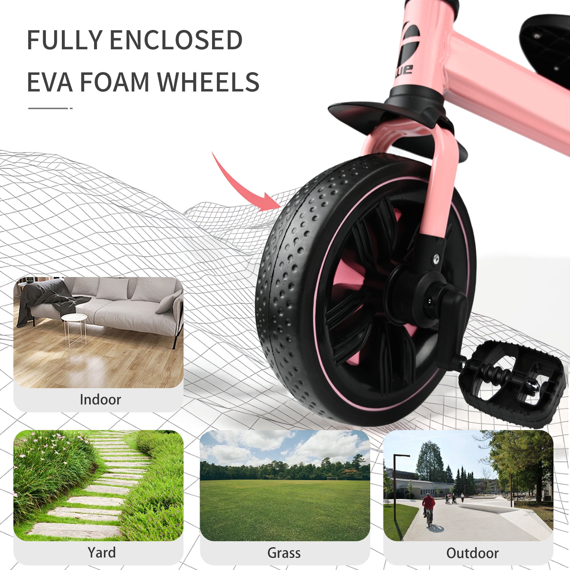 5 in 1 Toddler Bike for 1-3 Years Old Boys and Girls, Foldable Kids Trikes, Baby Balance Bike, Pink - Image 7