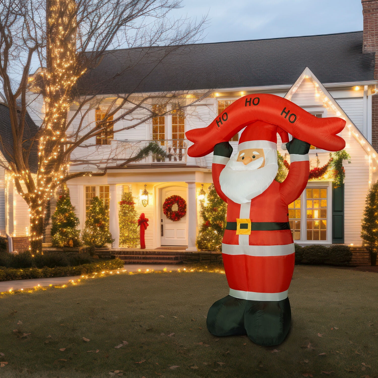 Fraser Hill Farm 10 ft Tall Santa Holding HO HO HO Sign, Outdoor Blow-Up Christmas Inflatable with Lights and Storage Bag, FHFSANTA104-L - Image 8