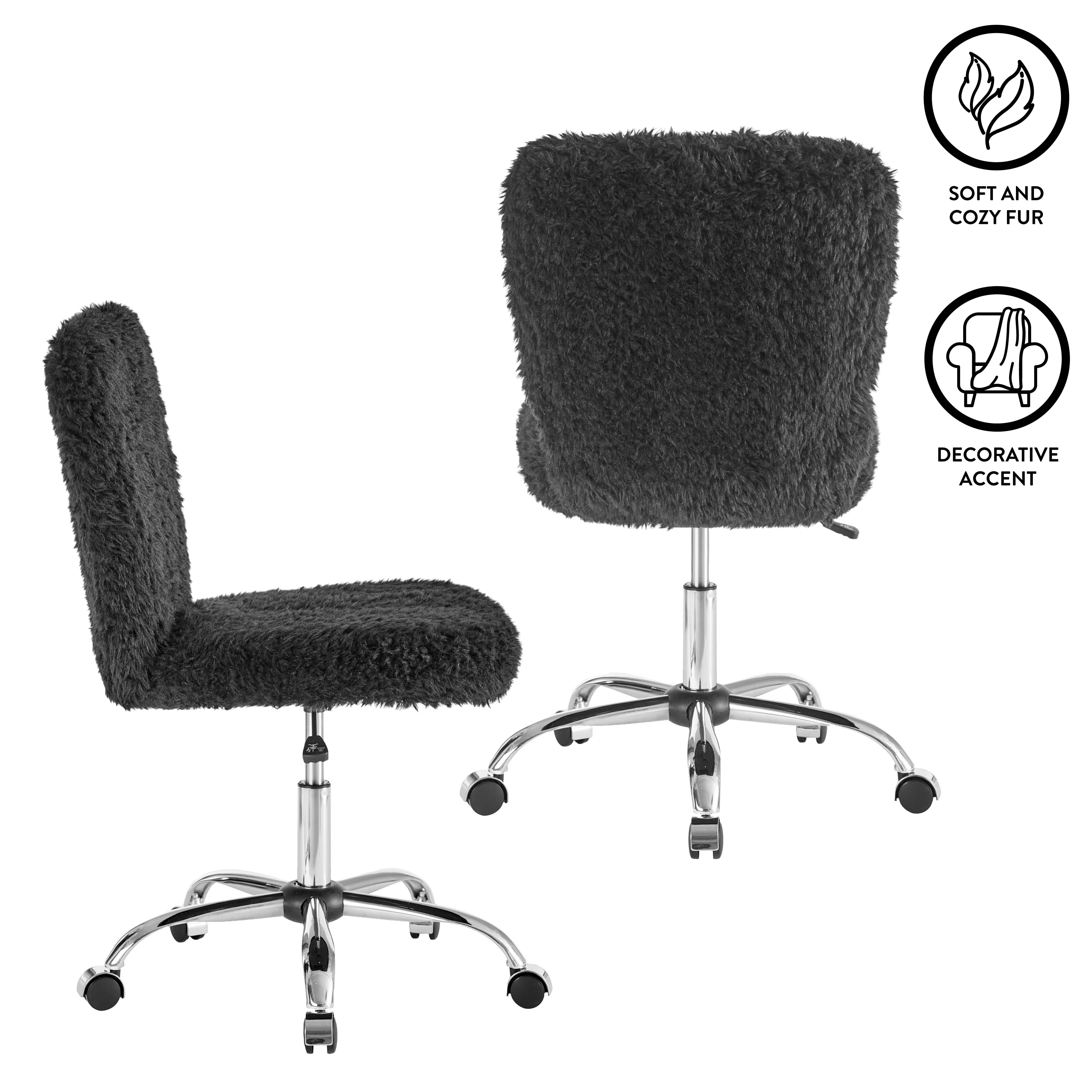 Urban Shop Polyester Faux Fur Armless Swivel Task Office Chair, Black, Adjustable Height, Mid Back - Image 7