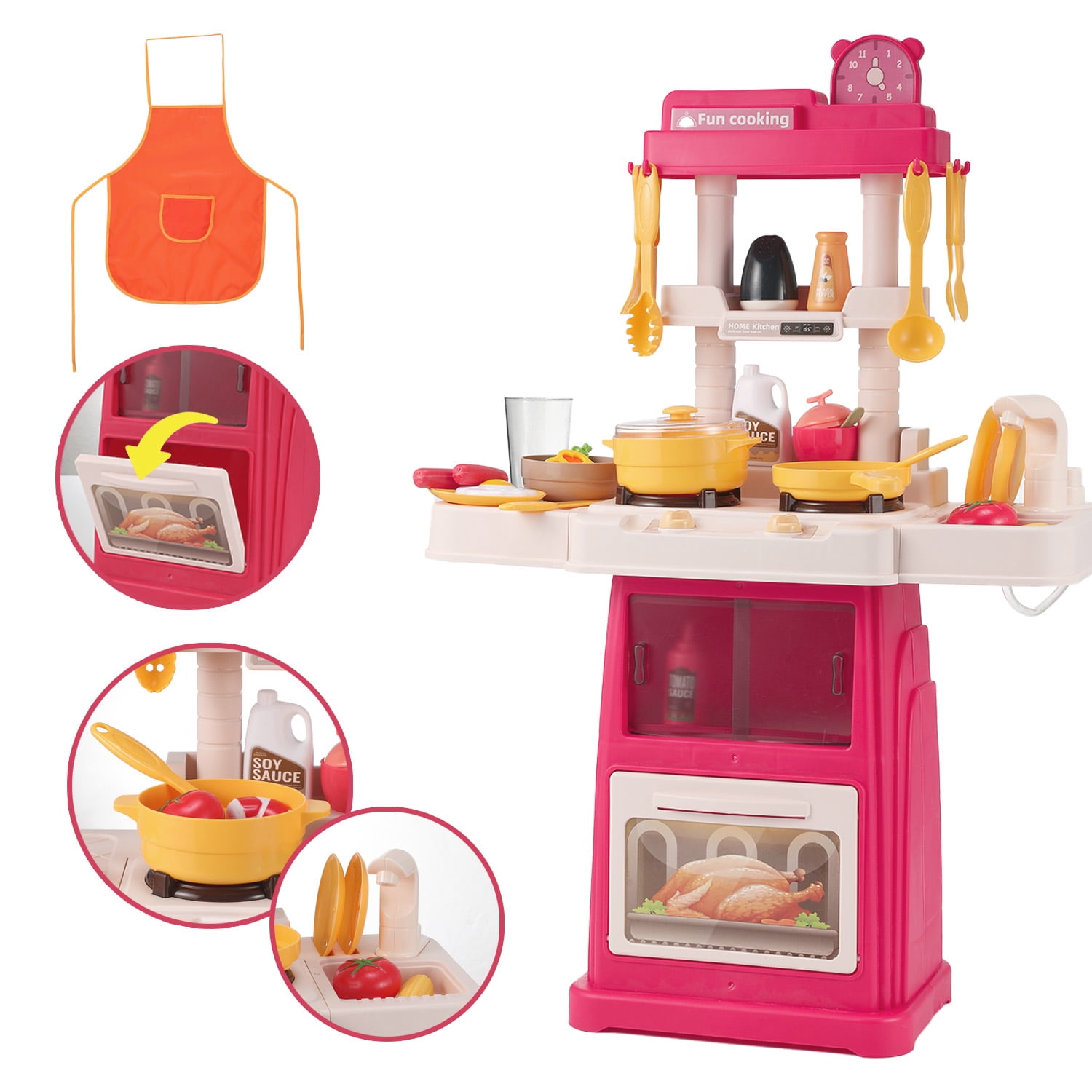 Zacro Play Kitchen Set for Kids, 48Pcs Kids Play Kitchen Toys with Realistic Lights & Sounds, Simulation of Play Sink, Toy Kitchen Set for Toddlers Girls Boys Gift, Pink - Image 7