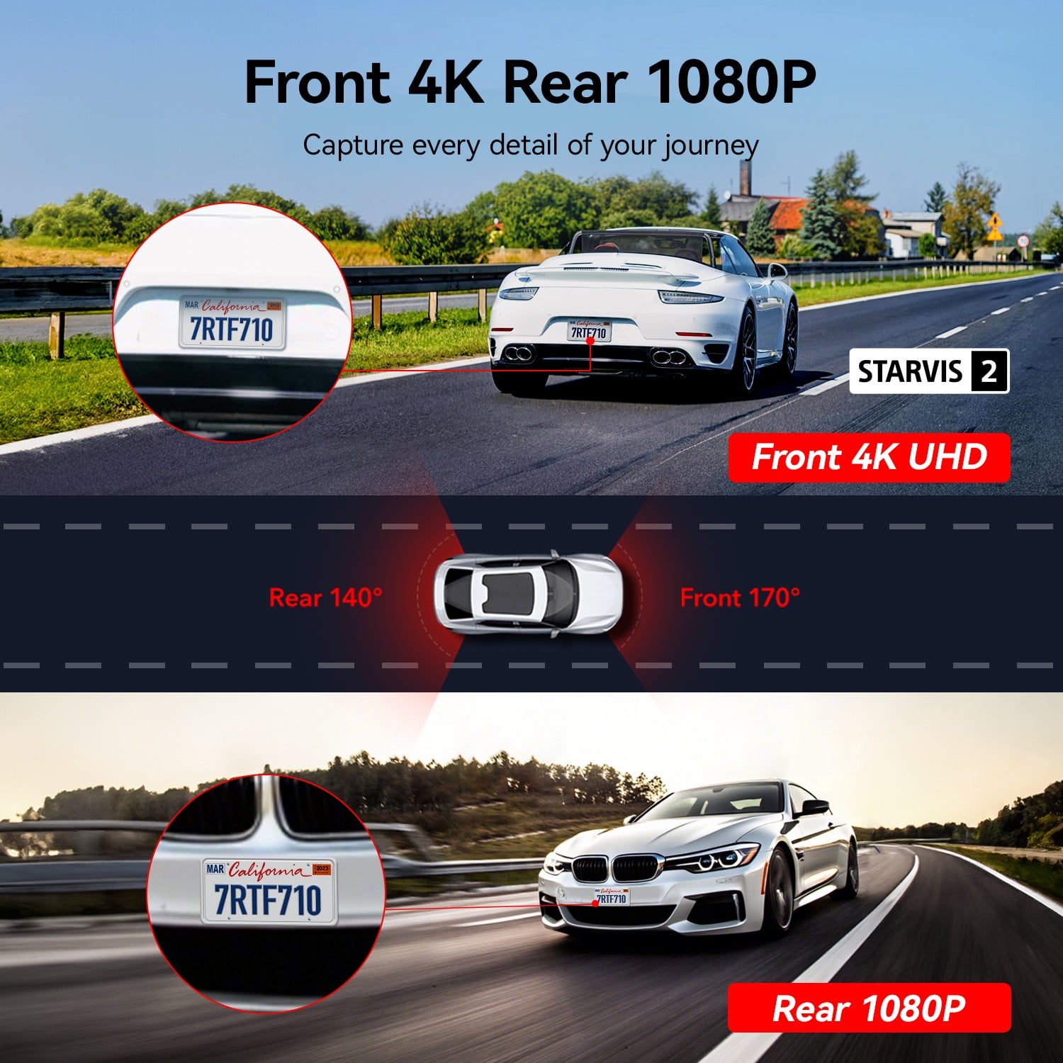 REDTIGER Touch Screen Dash Cam Front and Rear, 4K Dash Camera with STARVIS 2 Sensor, Free 128GB Card, Car Camera with Wifi GPS, Voice Control, WDR,5.8GHz WiFi, 24H Parking Mode, Night Vision - Image 5
