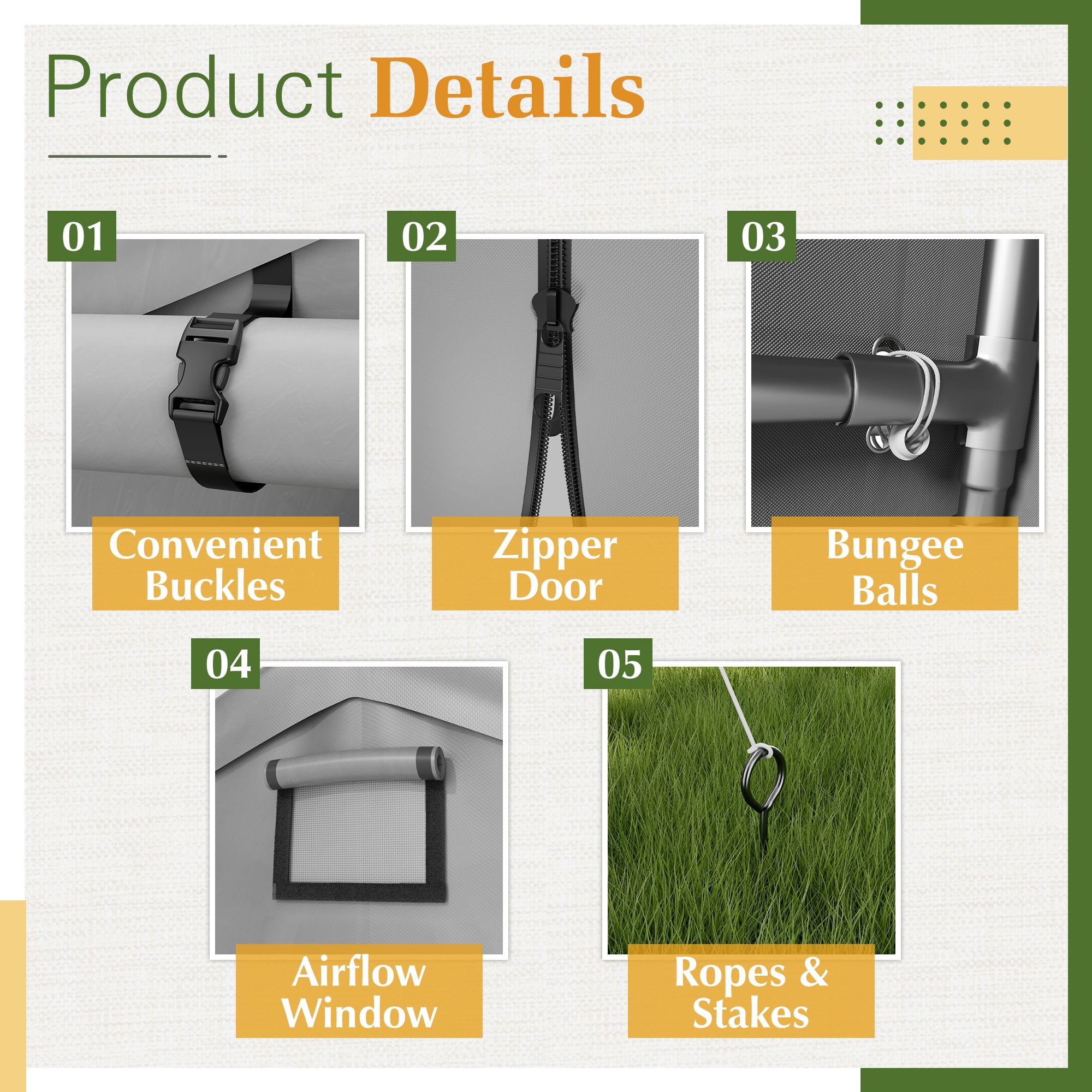 Vineego Outdoor Storage Shed 6 x 6 ft Canopy Portable Shelter Heavy Duty Carport with Roll-up Zipper Door for Bike, Motorcycle, Garden Storage, Gray - Image 6