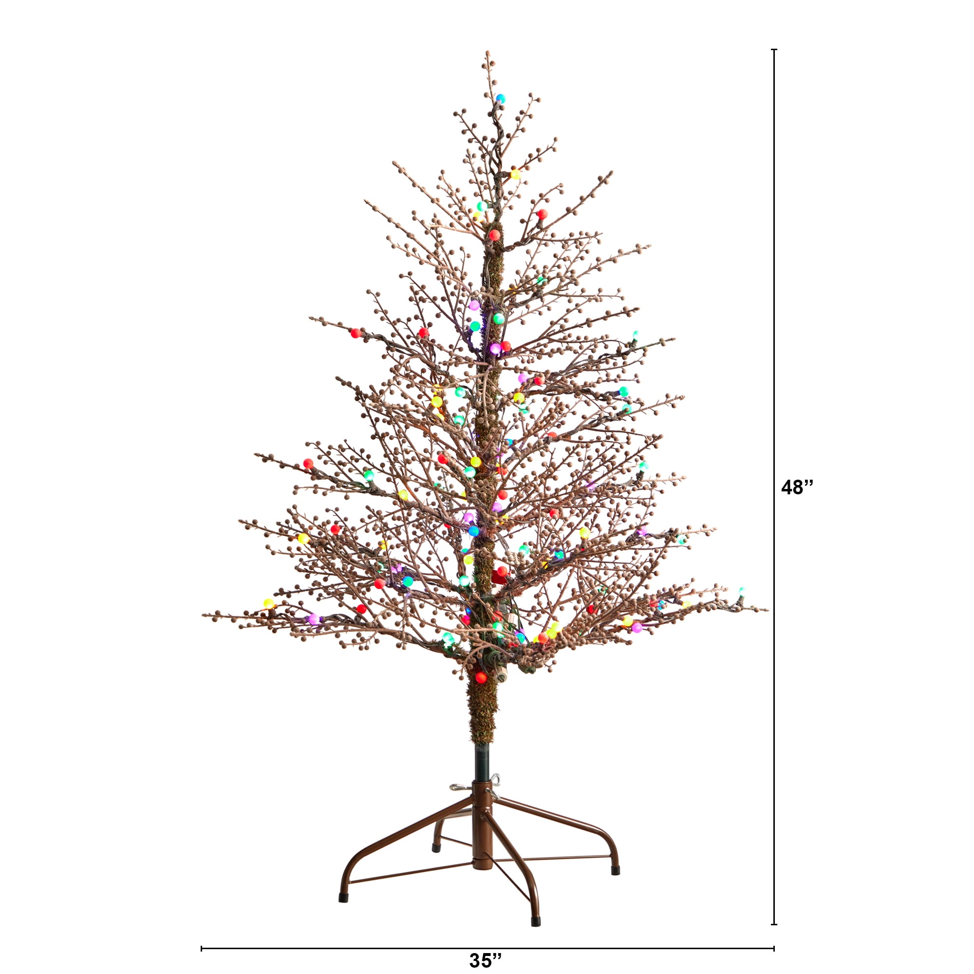 Nearly Natural 4' Brown Frosted Berry Twig Artificial Christmas Tree Prelit 100 Multicolored Gum Ball LED Lights - Image 5