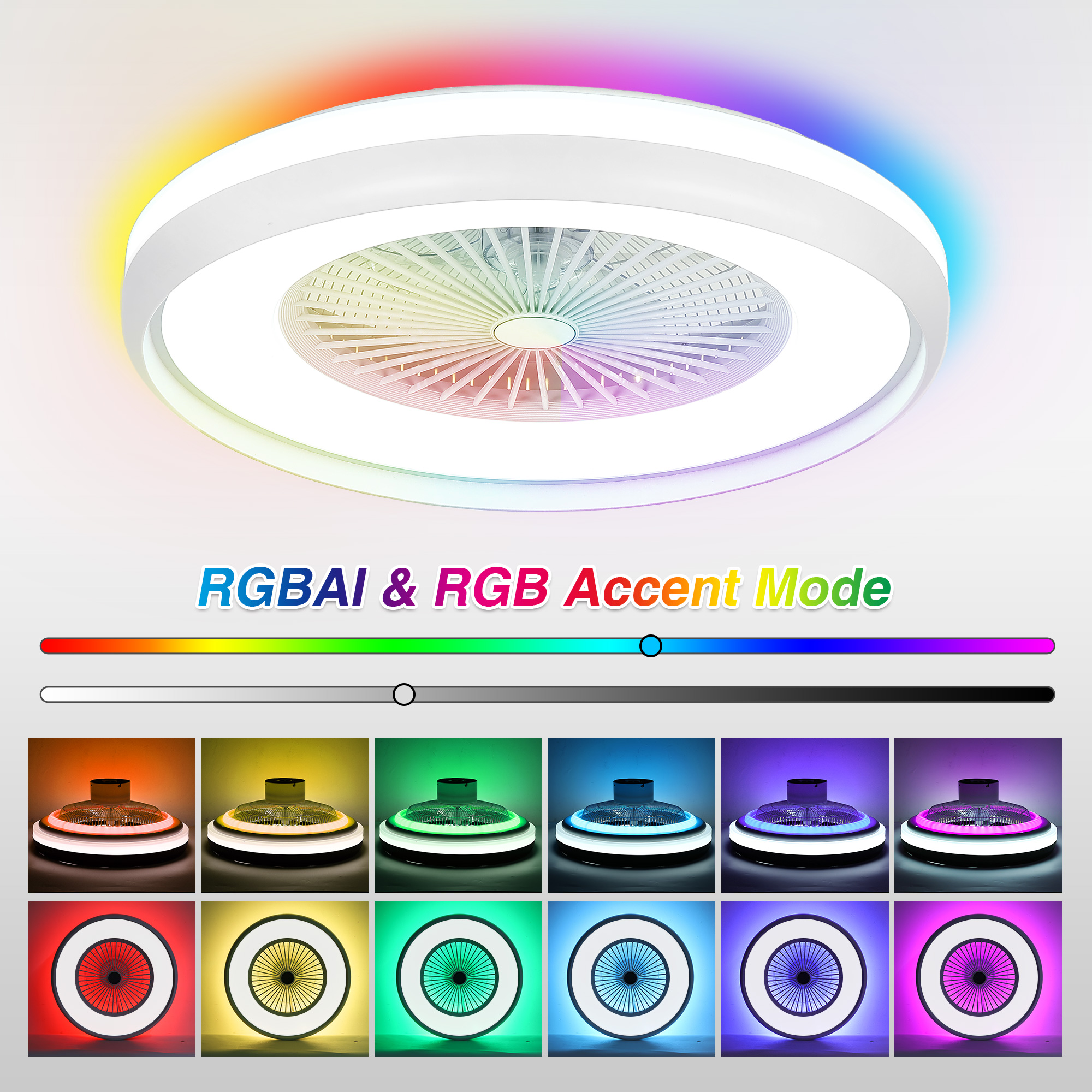 24" Ceiling Fans with RGB Light, Voice/App/Remote Control, Smart Dimmable Bladeless LED Fan Light - Image 5