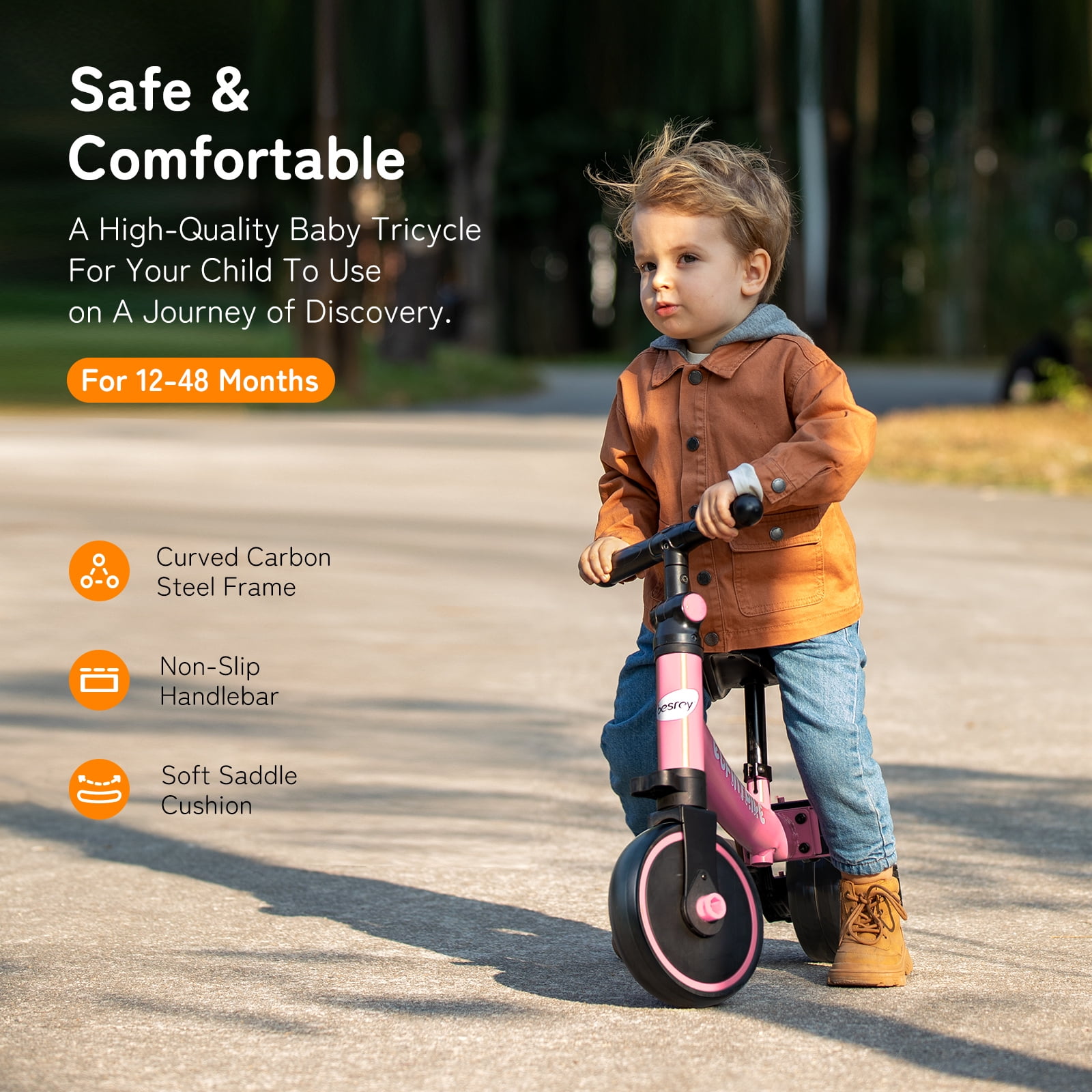 Besrey 5 in 1 Toddler Tricycle for 1 - 5 Years Old Boys and Girls,Kids Balance Bicycles Child Trike,Pink - Image 6