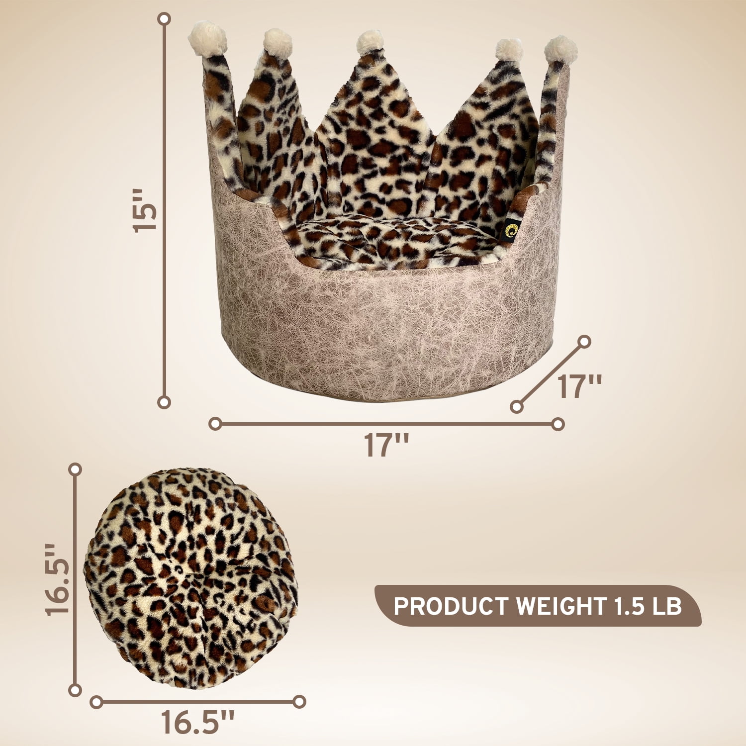 Precious Tails Luxury Leopard Print Crown-Shaped Bed for Small Dogs and Cats - Cozy, Stylish, and Plush Pet Bedding with Royal Design - Image 6