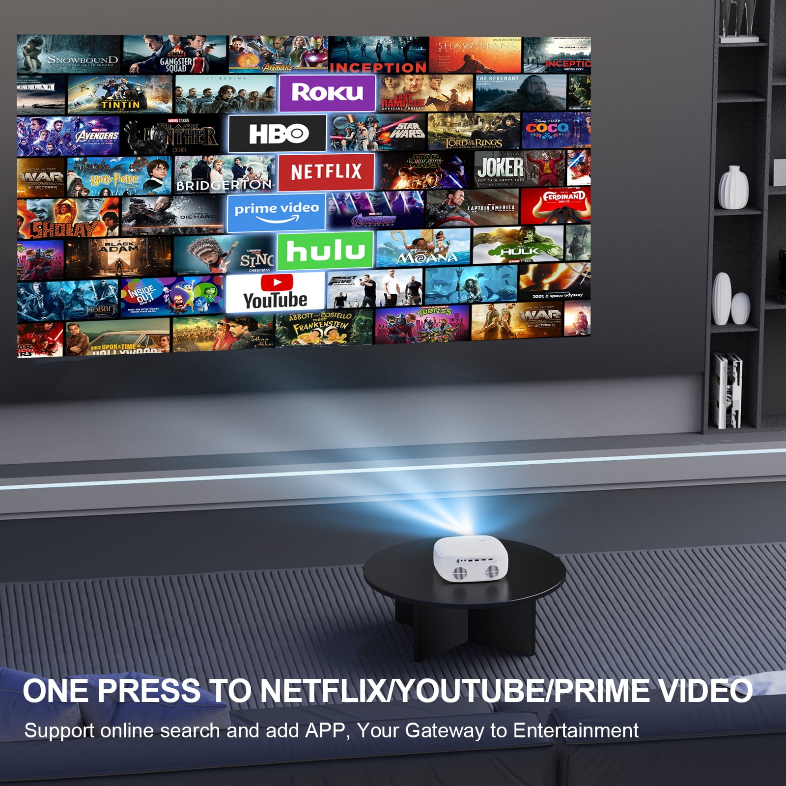 HONPOW Smart Projector with Wifi and Bluetooth/Android TV Native 1080P Movie Projector Built-in Apps Google TV Portable Projector for Home Theater Office 4K Support - Image 4