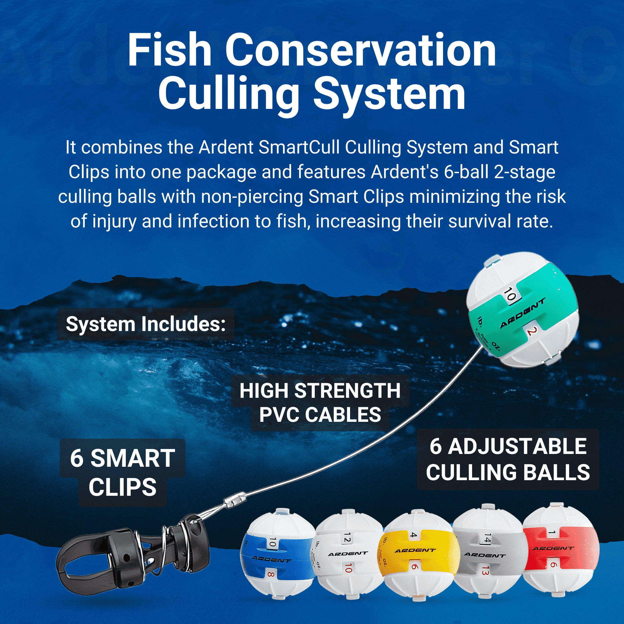 Ardent Smarter Cull, 6-Ball 2-Stage Culling Balls with Smart Clips, Quick and Easy to Use, Reduce Fish Stress and Injury, Bass Fishing Accessories and Supplies, Made in the USA - Image 3