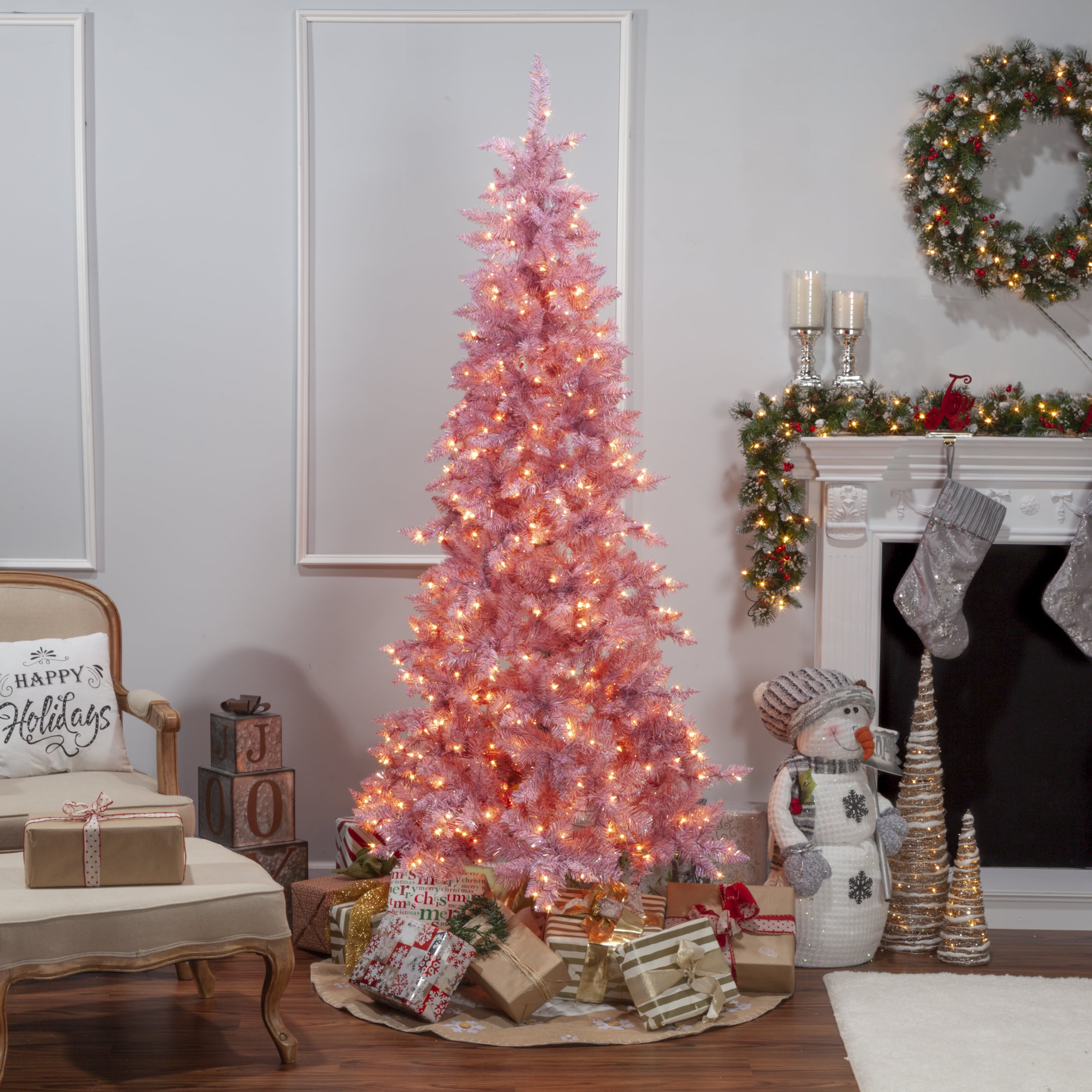 7.5 ft. Pre Lit Clear Incandescent Pink Tuscany Tinsel Tree - Image 3