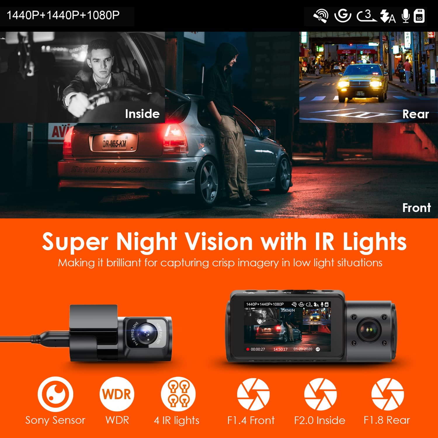 Vantrue Nexus 4 3 Channel 4K Dash Cam, 4K+1080P Front and Rear, 1440P+1440P Front and Inside, 1440P+1440P+1080P Three Way Triple Car Camera, IR Night Vision, 24 Hours Parking Mode, Support 512GB Max - Image 4