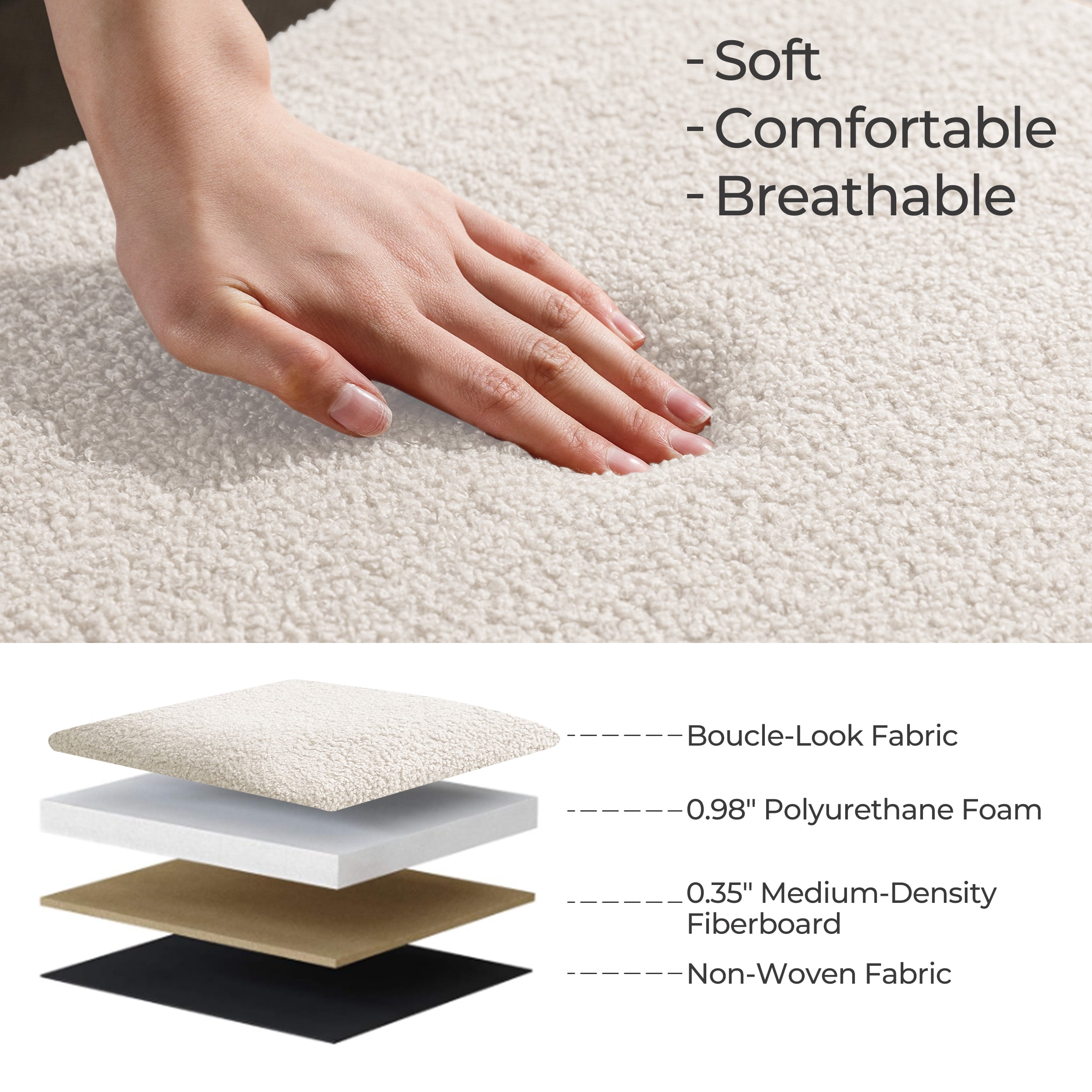 39.5" Boucle Storage Ottoman Bench for Living Room Bedroom Foot Rest End of Bed Wood Leg White - Image 5