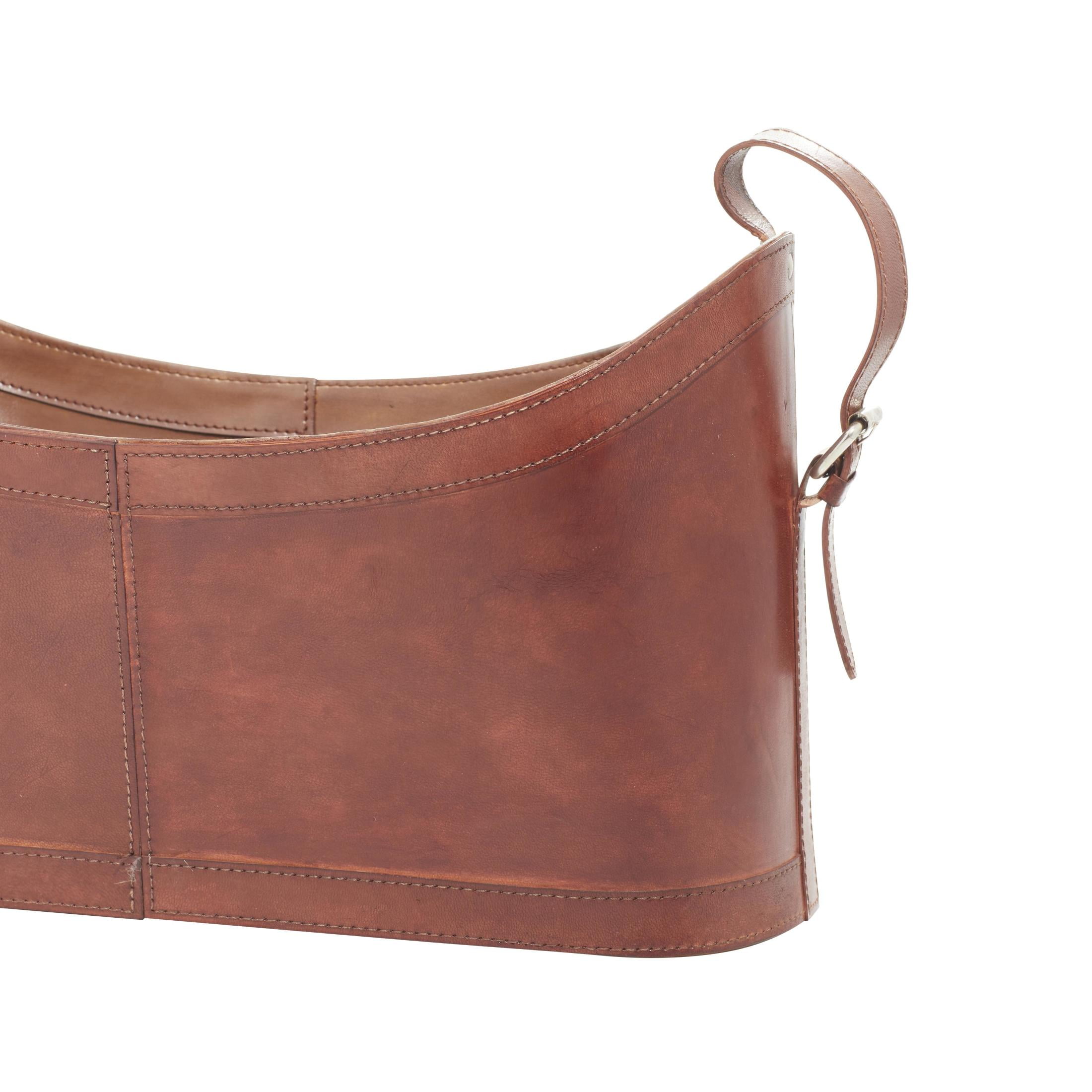 DecMode 12" Brown Leather Handmade Curved Box Style Single Slot Magazine Holder with Buckle Handles - Image 9