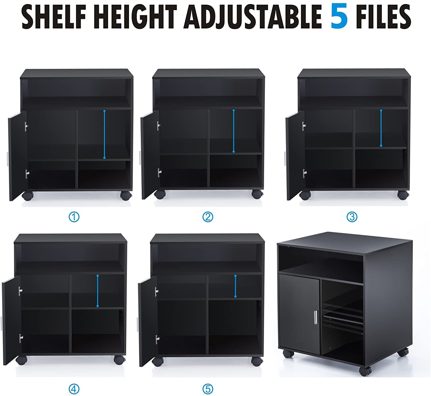 FITUEYES Printer Stand with Storage Adjustable Shelves, Wood Mobile Cart with Door, Rolling File Cabinet - Image 4