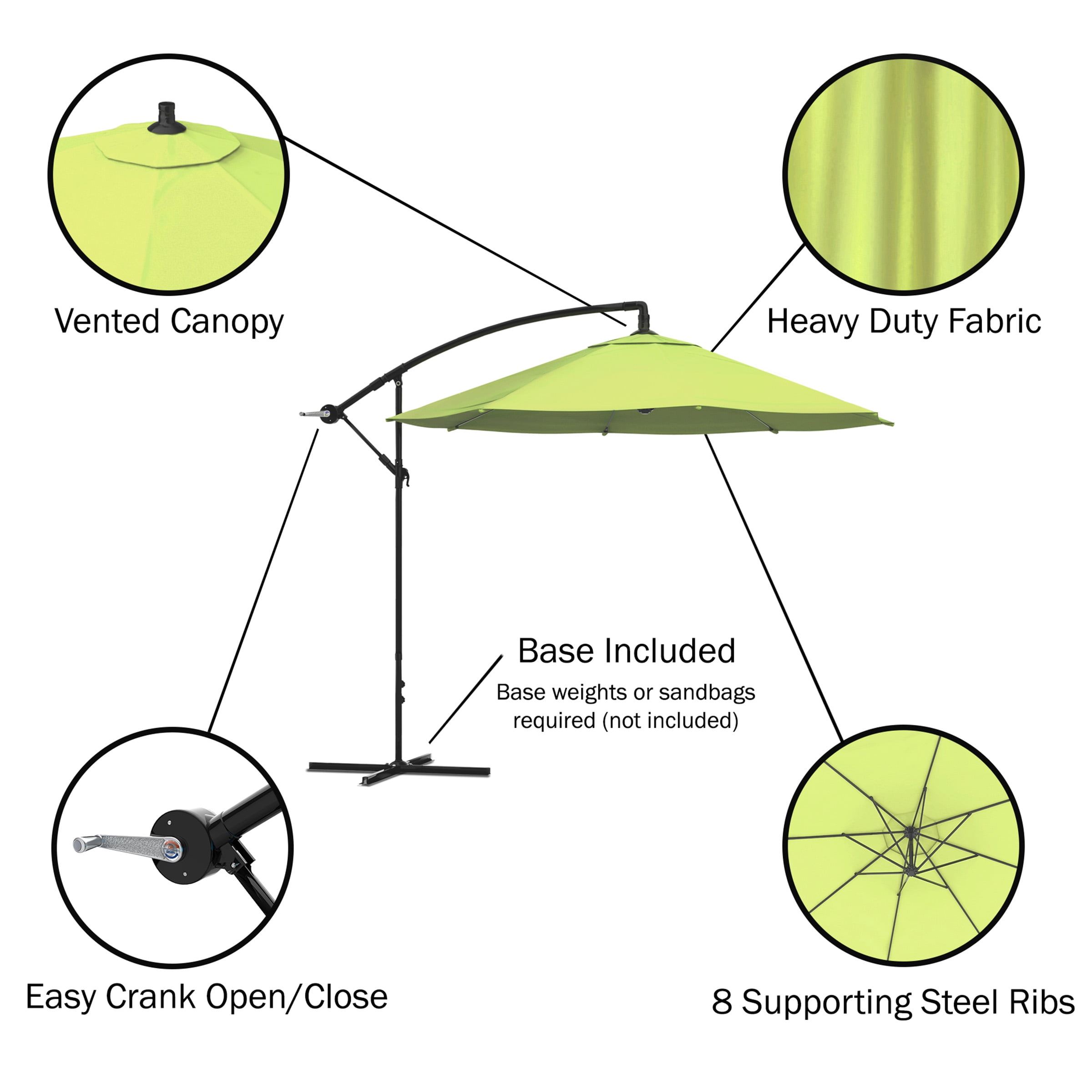 Pure Garden 10-Foot Offset Patio Umbrella with Crank and Base (Lime Green) - Image 4