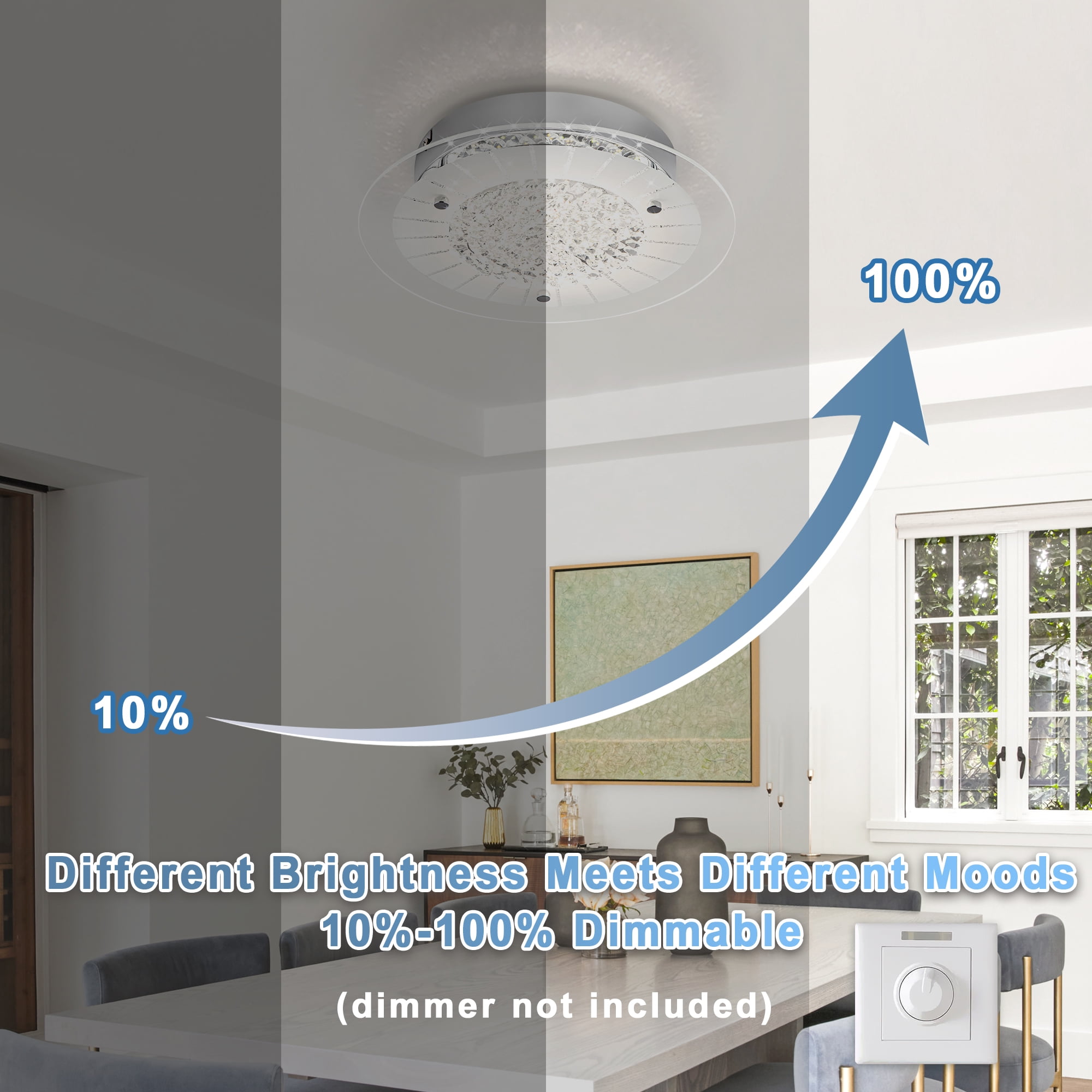 Auffel Crystal Flush Mount Ceiling Light Dimmable 4000K Daylight Kitchen Lighting Fixtures Ceiling LED for Bedroom Hallway 11inch Nickel Glass Round 12W - Image 4