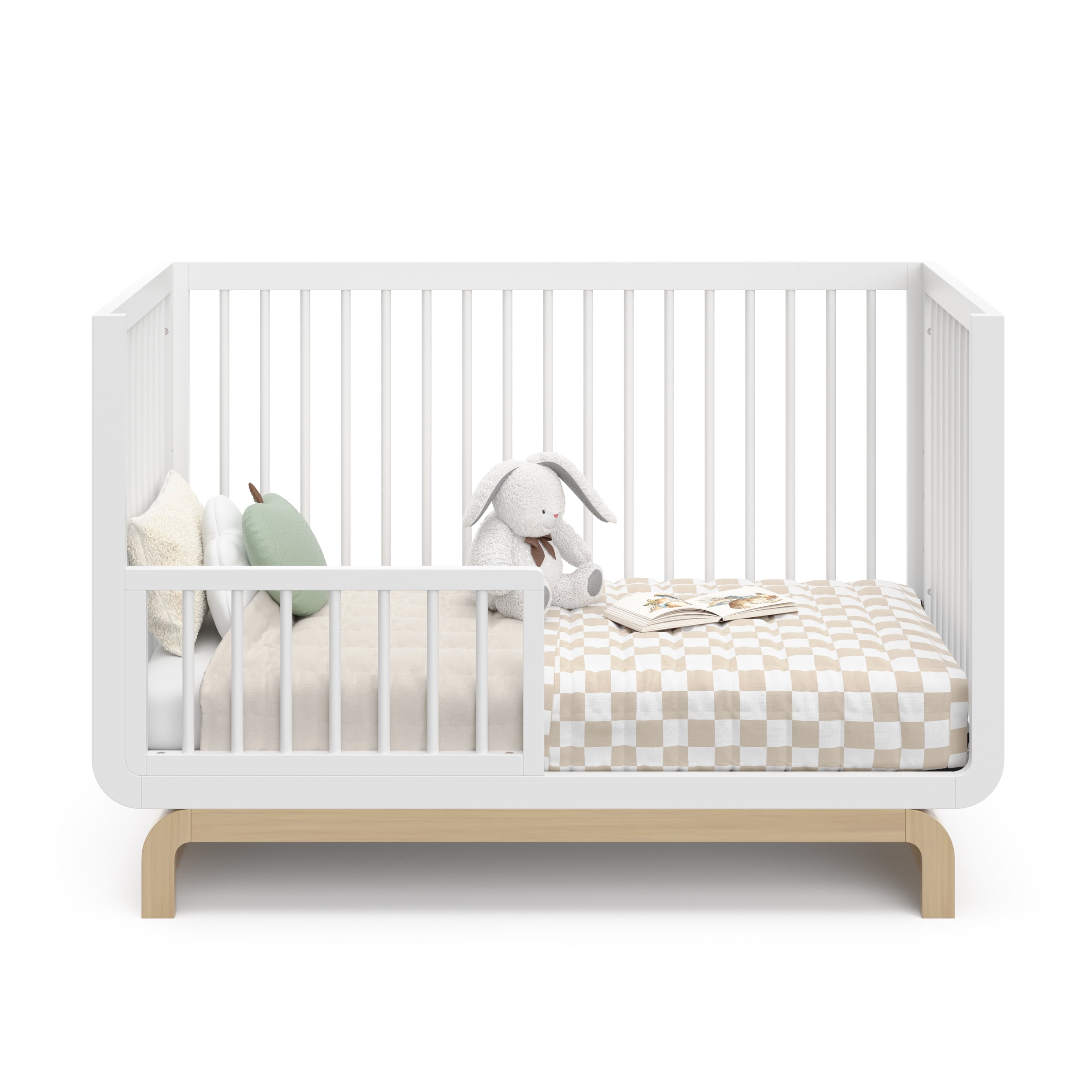 Storkcraft Santorini 5-in-1 Convertible Baby Crib, White with Driftwood - Image 6