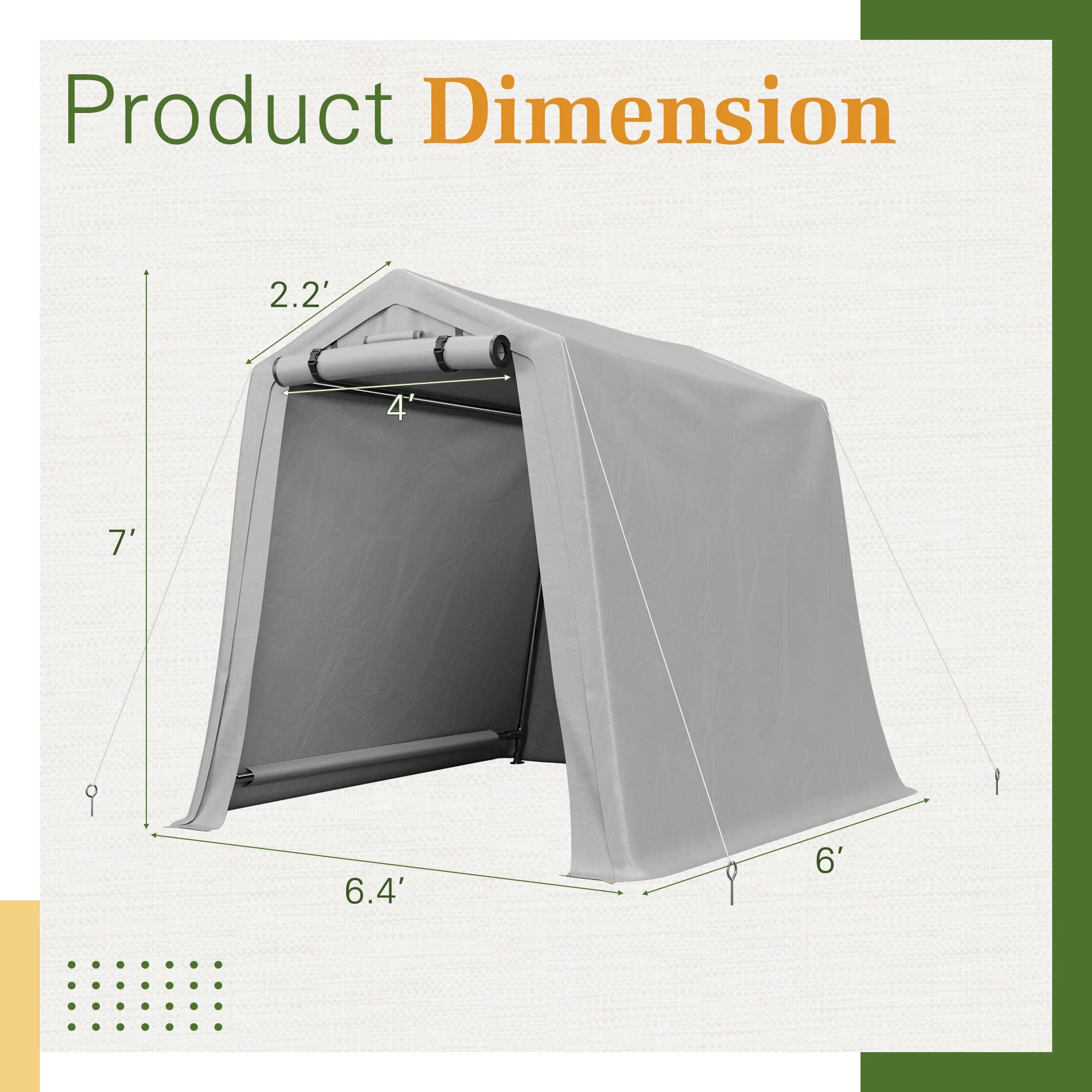 Vineego Outdoor Storage Shed 6 x 6 ft Canopy Portable Shelter Heavy Duty Carport with Roll-up Zipper Door for Bike, Motorcycle, Garden Storage, Gray - Image 4