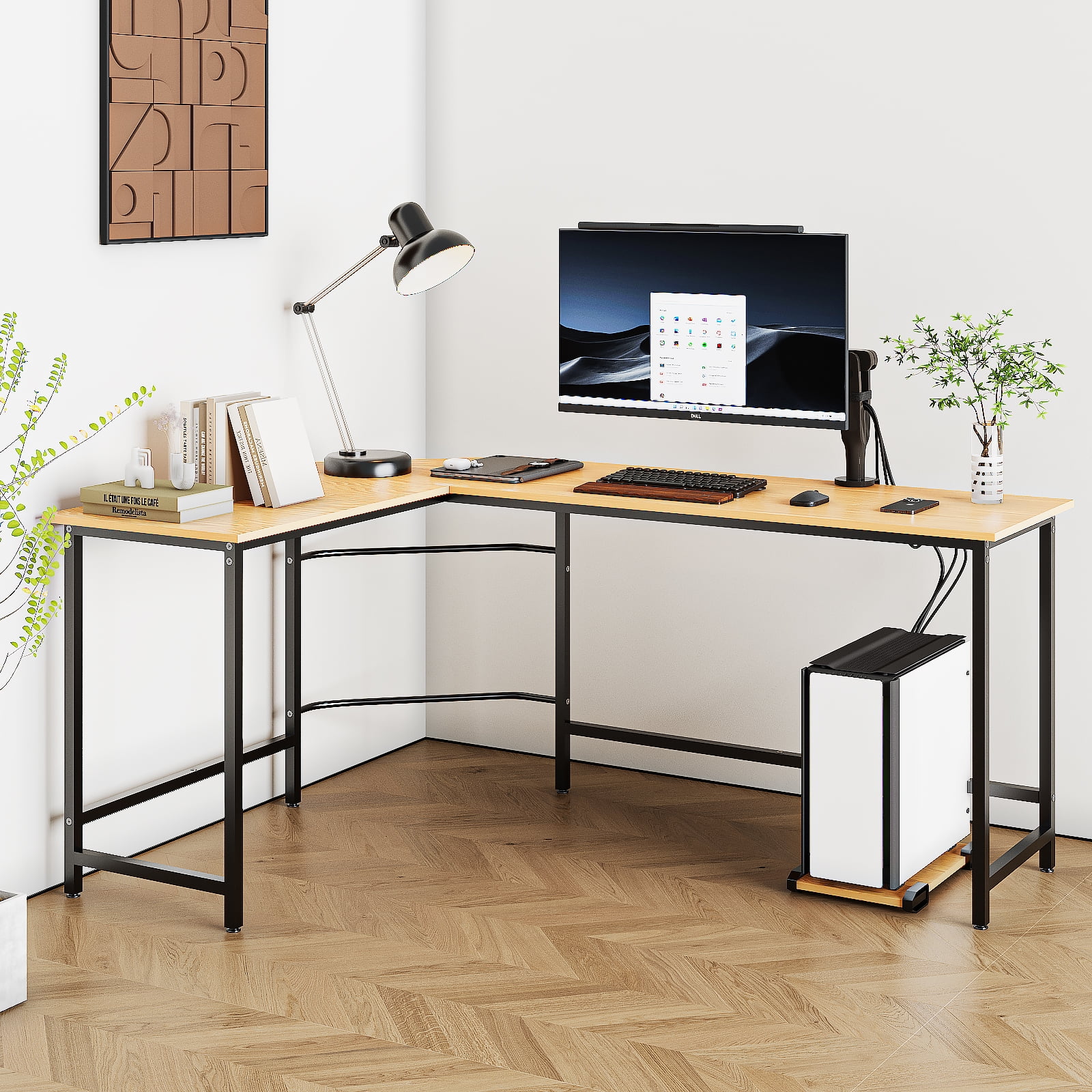 Zimtown 66" Wood L-Shaped Computer Desk Gaming Table PC Laptop Table Workstation Home Office Brown - Image 13