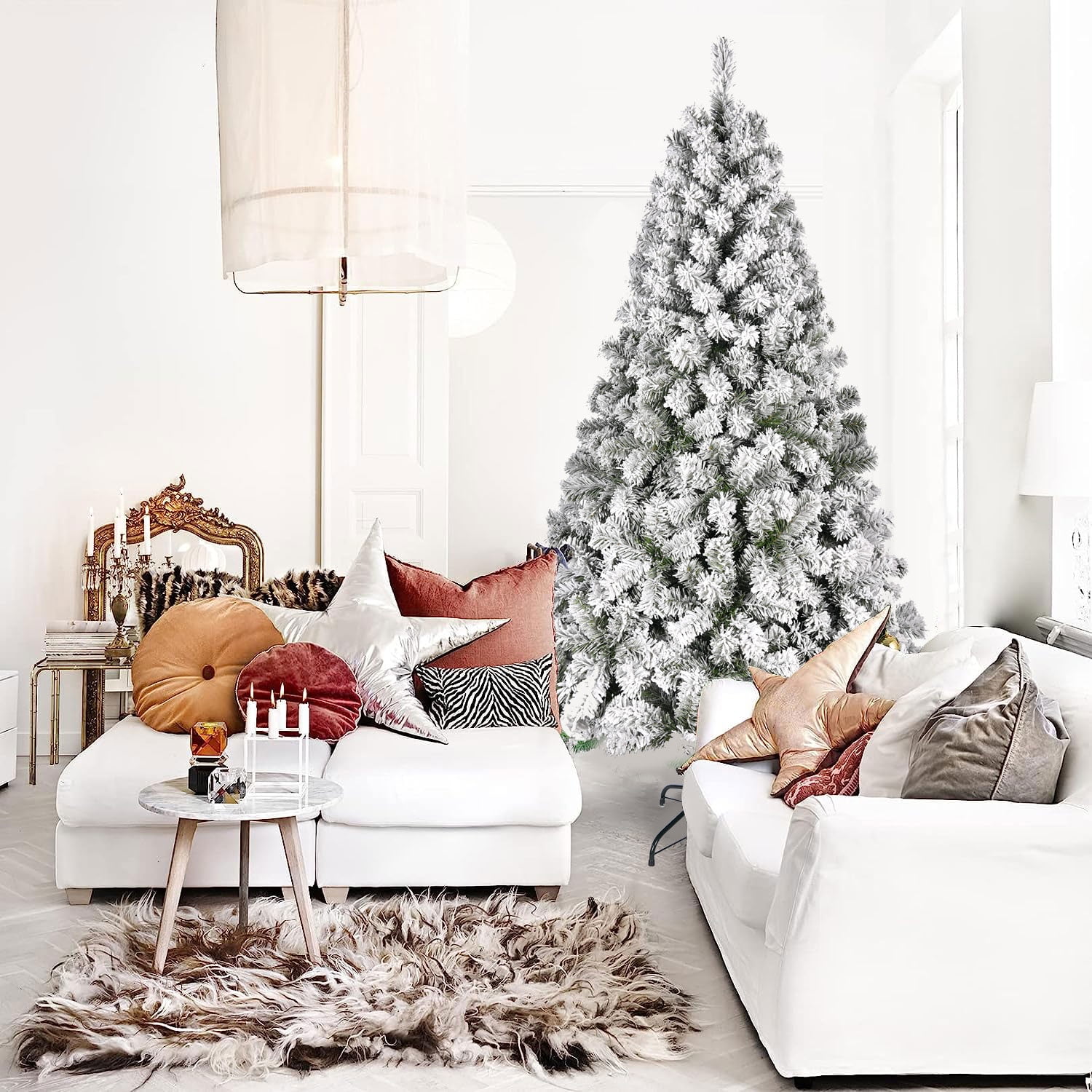 SUGIFT 6ft Premium Christmas Tree, Holiday Snow Flocked Pine Branches 1000 Branches White - Image 6