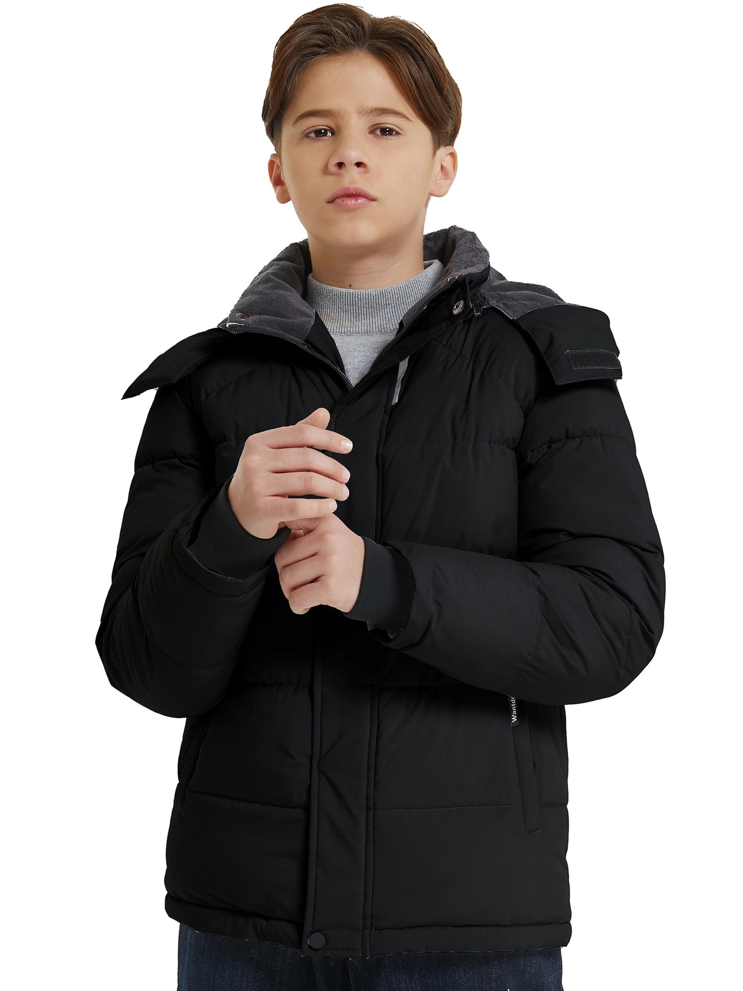 Wantdo Boy's Winter Coat Windproof Puffer Jacket Warm Winter Fleece Jacket Black 8 - Image 3