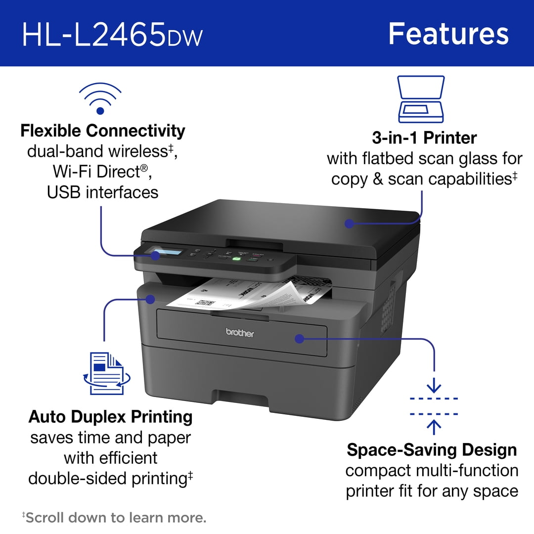 Brother Wireless HL-L2465DW Compact Monochrome Multi-Function Laser Printer with Print, Copy and Scan, Duplex and Mobile Printing - Image 9