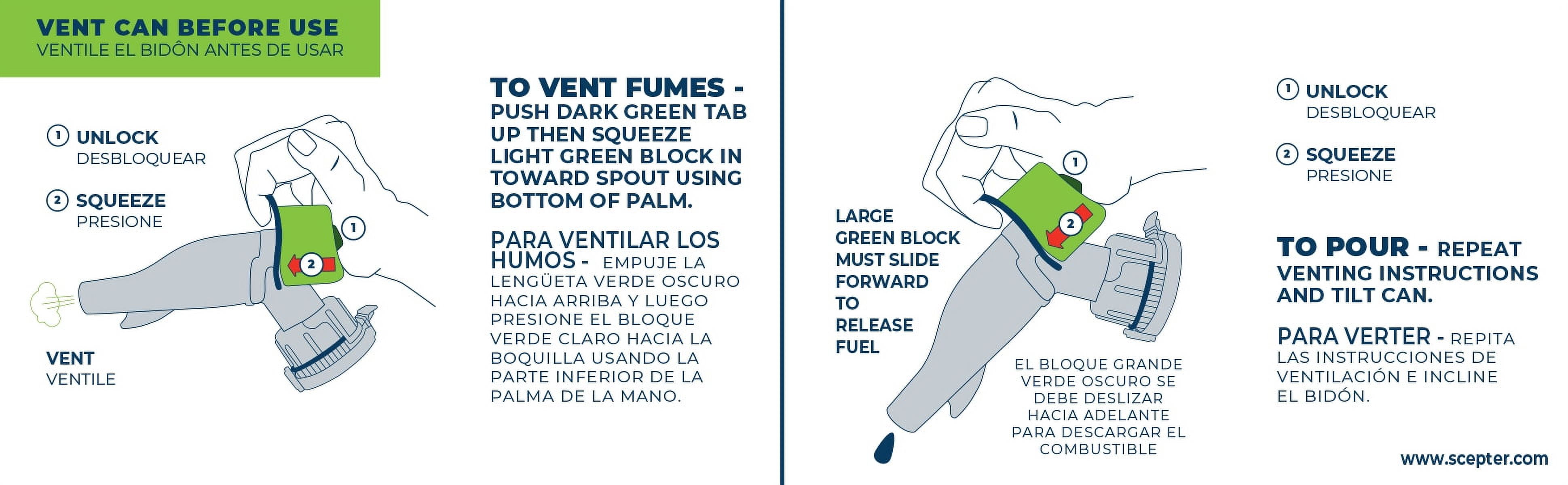 2-GL Scepter SmartControl Gas Can Height 14", Length 9.70", Weight 1.31 Pounds. Fuel Type Gas. Red. - Image 7