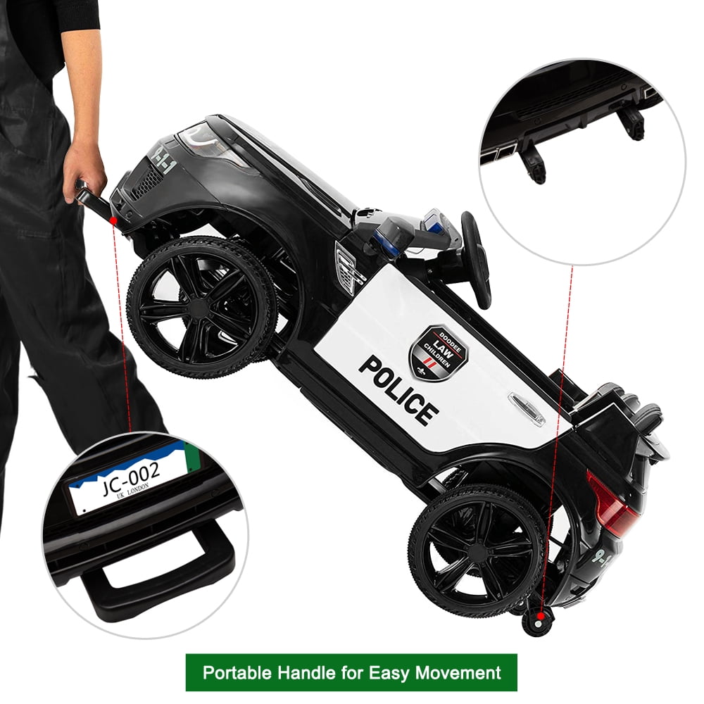 Zimtown Kids Ride On Car Police Electric Car Double Drive 12V Battery Motorized Vehicles Children's Toy Car Safe w/ Remote Control, 3 Speeds, Music, Seat Belts, LED Lights - Image 9