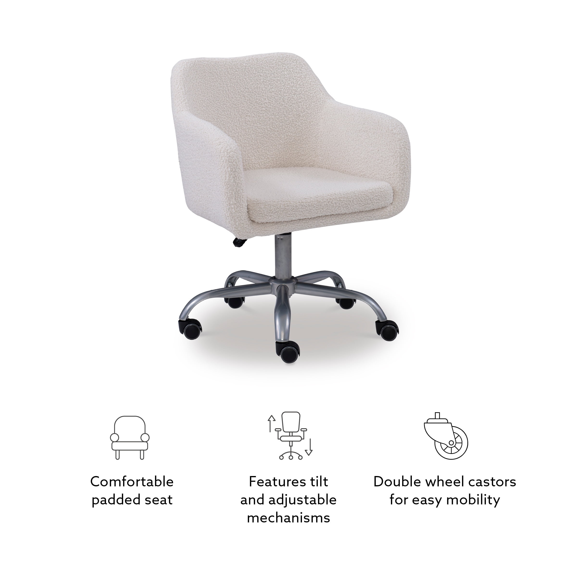 Linon Rylen Mid-Back Swivel Office Chair, Sherpa - Image 6