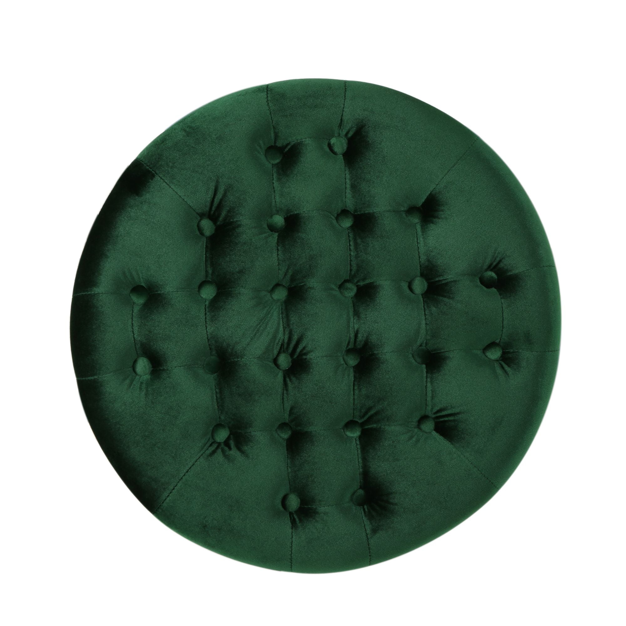 22" Emerald Green and Black Contemporary Round Tufted Ottoman - Image 6