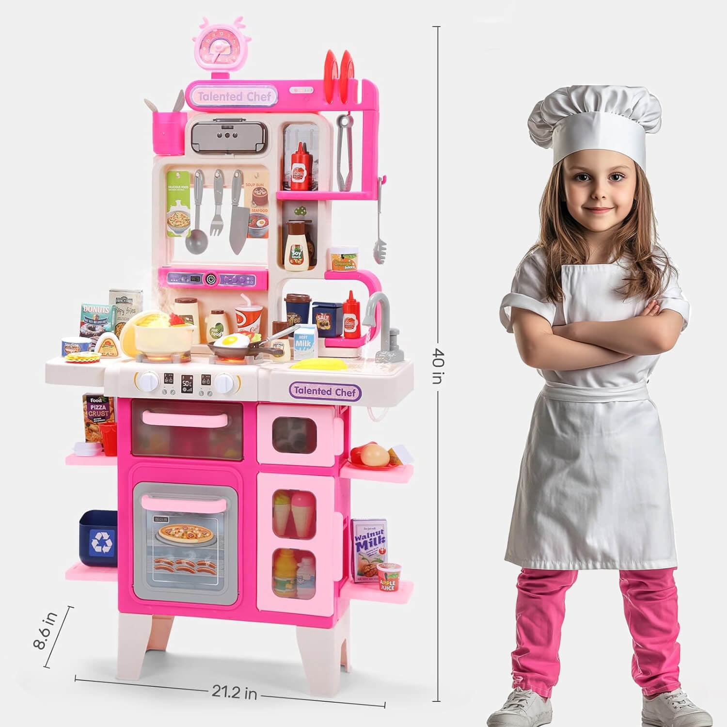 RUVINCE Kids Kitchen Playset, Play Kitchen Set with Sound & Light, Cooking Stove with Steam, Toy Sink,Play Food Toy and Kitchen Accessories for Pretend Play, Kitchen Toy Set for Toddler Girls - Image 5