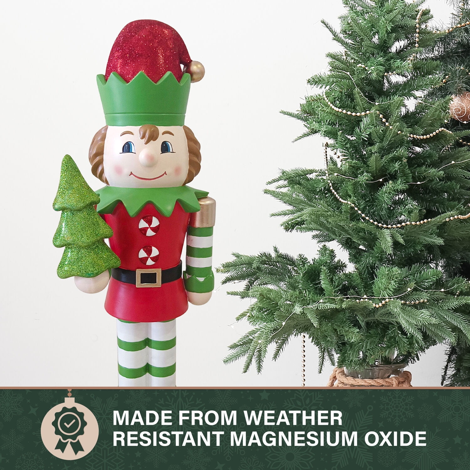 Fraser Hill Farm 48-inch African American Elf Nutcracker Figurine Holding Tree in Red/Green, FFMG048-0ELF-MLTAA - Image 7