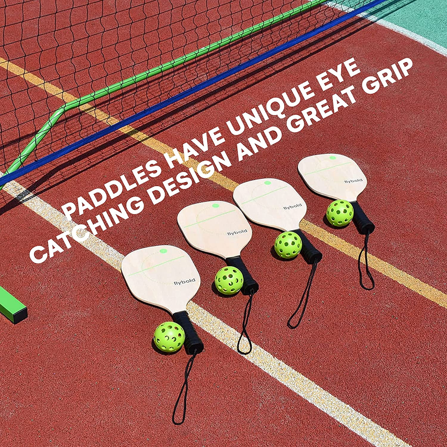 flybold Pickleball Set with Net, Paddles & Balls | Portable Set with 4 Paddles | Regulation Size Equipment - Image 5