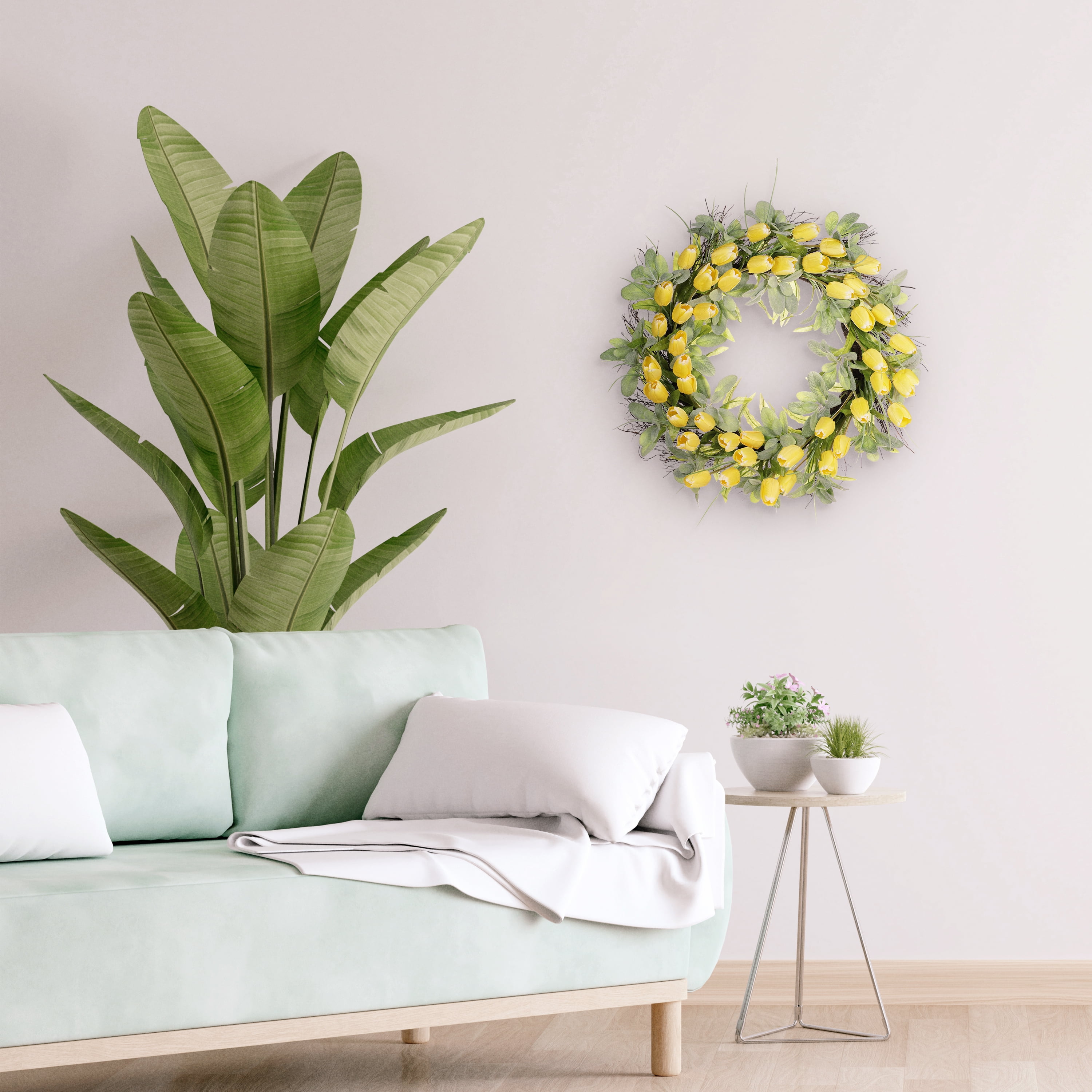 30" Artificial Tulip Floral Spring Wreath with Green Leaves - Image 4