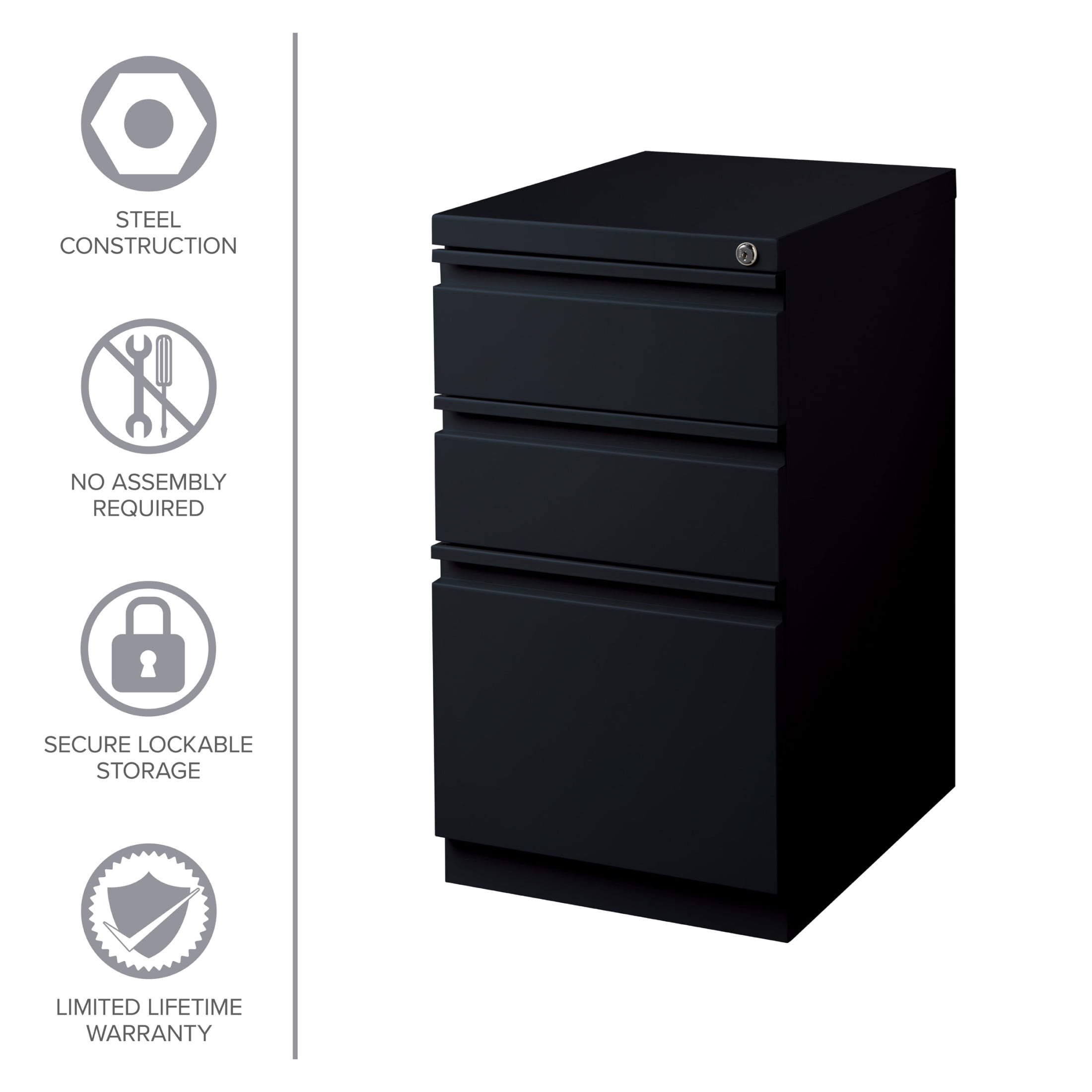 Hirsh 20" Deep Mobile Pedestal File Cabinet 3 Drawer Box-Box-File, Letter Width, Black - Image 9