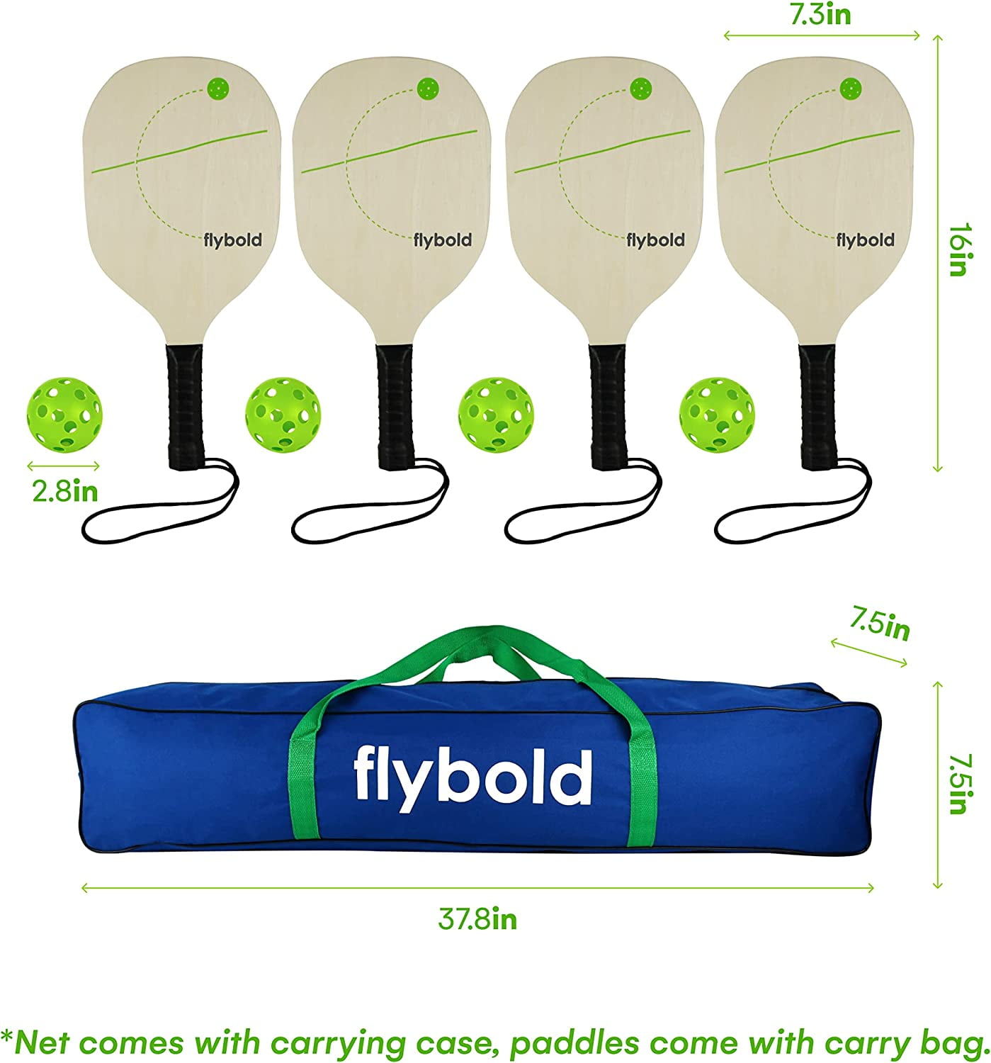 flybold Pickleball Set with Net, Paddles & Balls | Portable Set with 4 Paddles | Regulation Size Equipment - Image 9