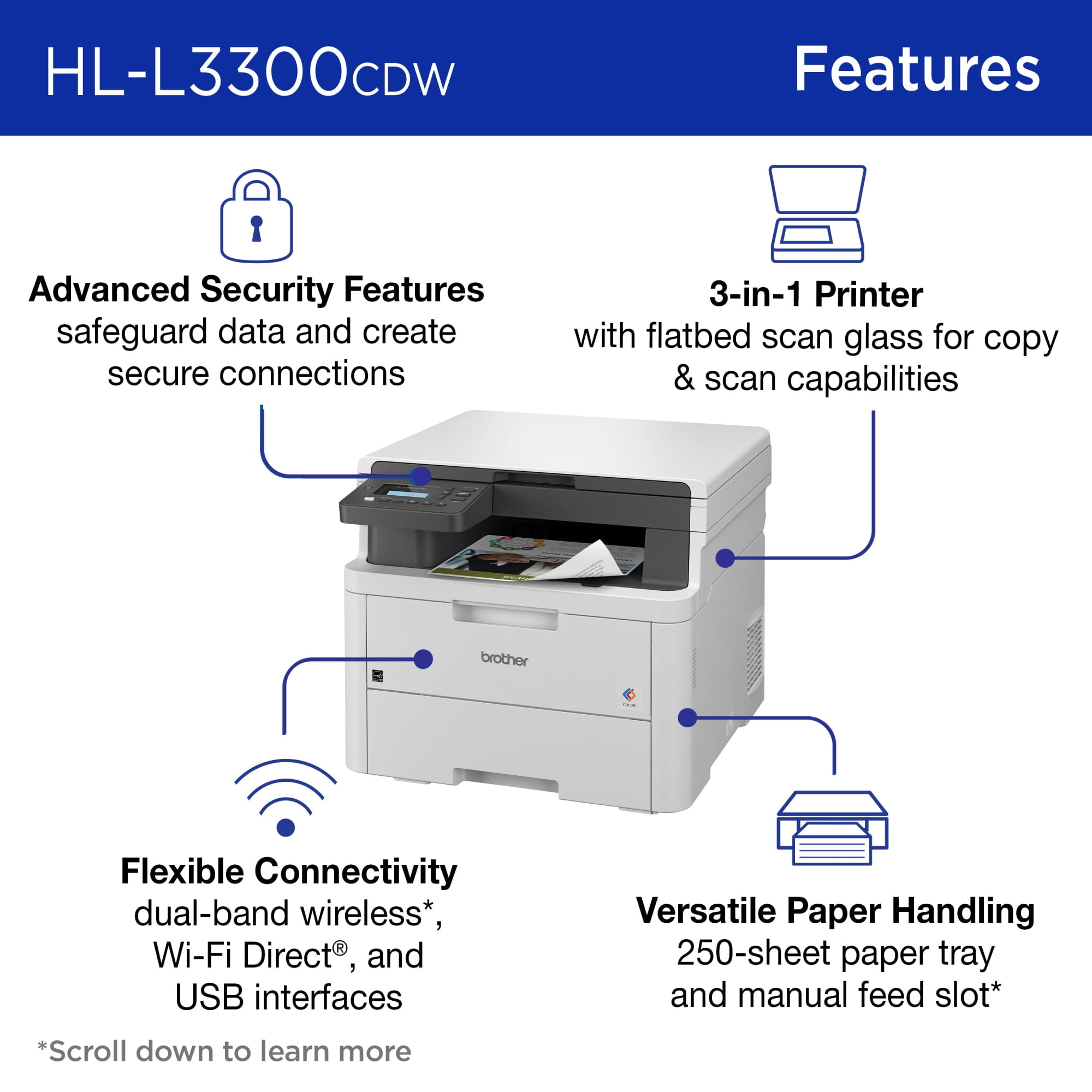 Brother Wireless HL-L3300CDW Digital Color Printer with Copy & Scanning, Duplex and Mobile Printing - Image 3