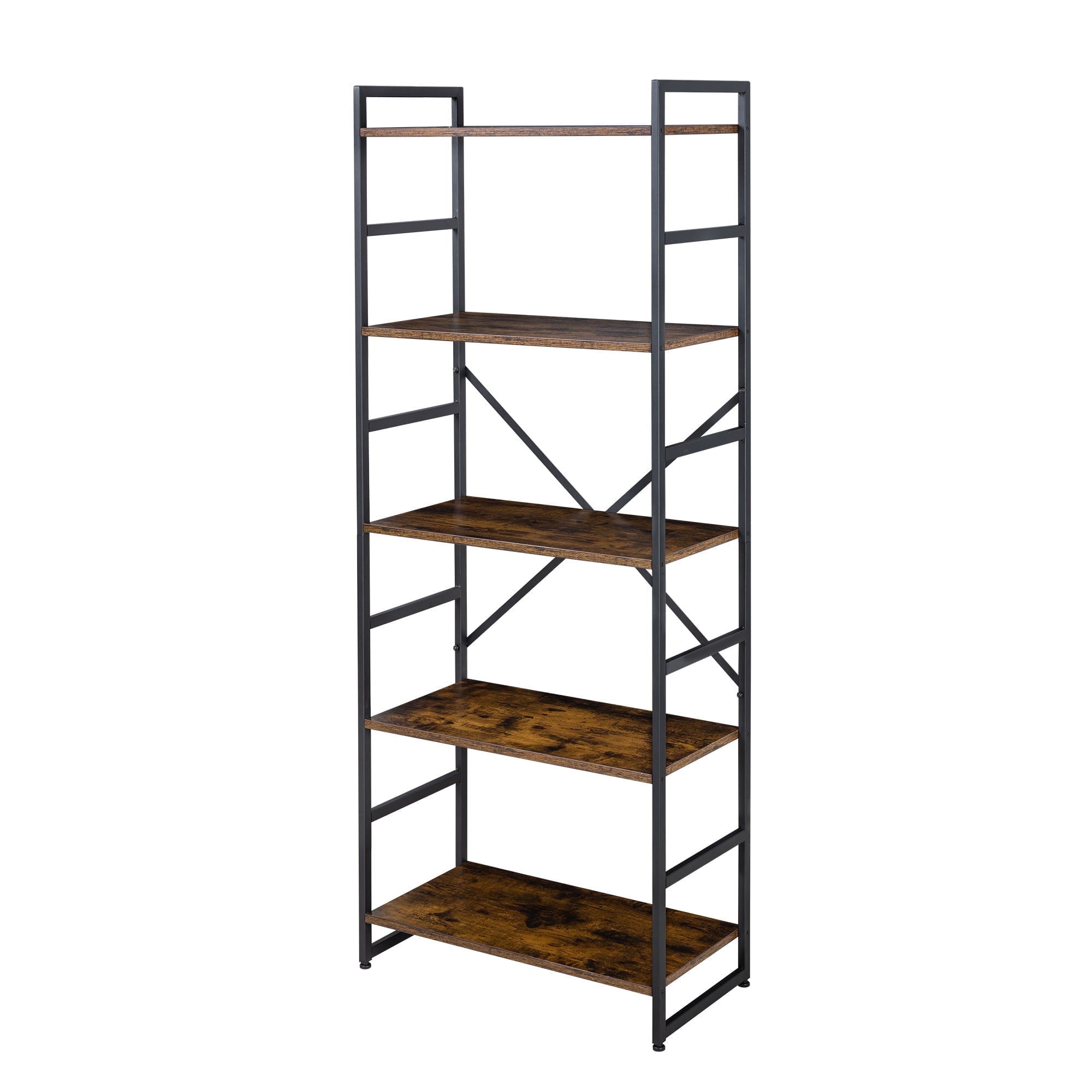 Walsunny Bookshelves Wooden Bookcases 5 Tiers H-Shaped Bookshelf with 5 Open Display Shelves Brown - Image 5