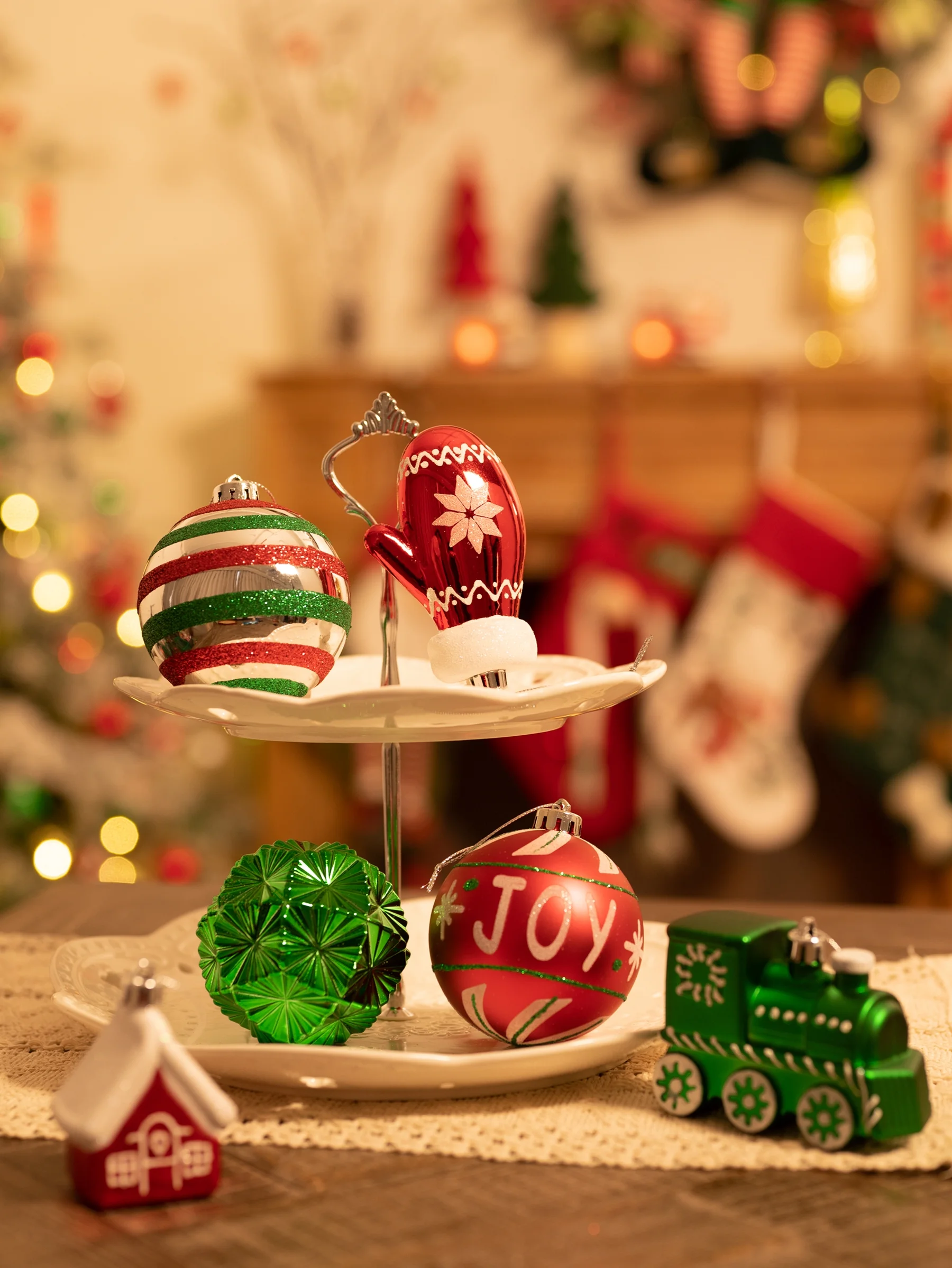 Valery Madelyn 50ct Christmas Ornaments Set, Red Green White Shatterproof Ornaments for Holiday Party Decor - Image 3