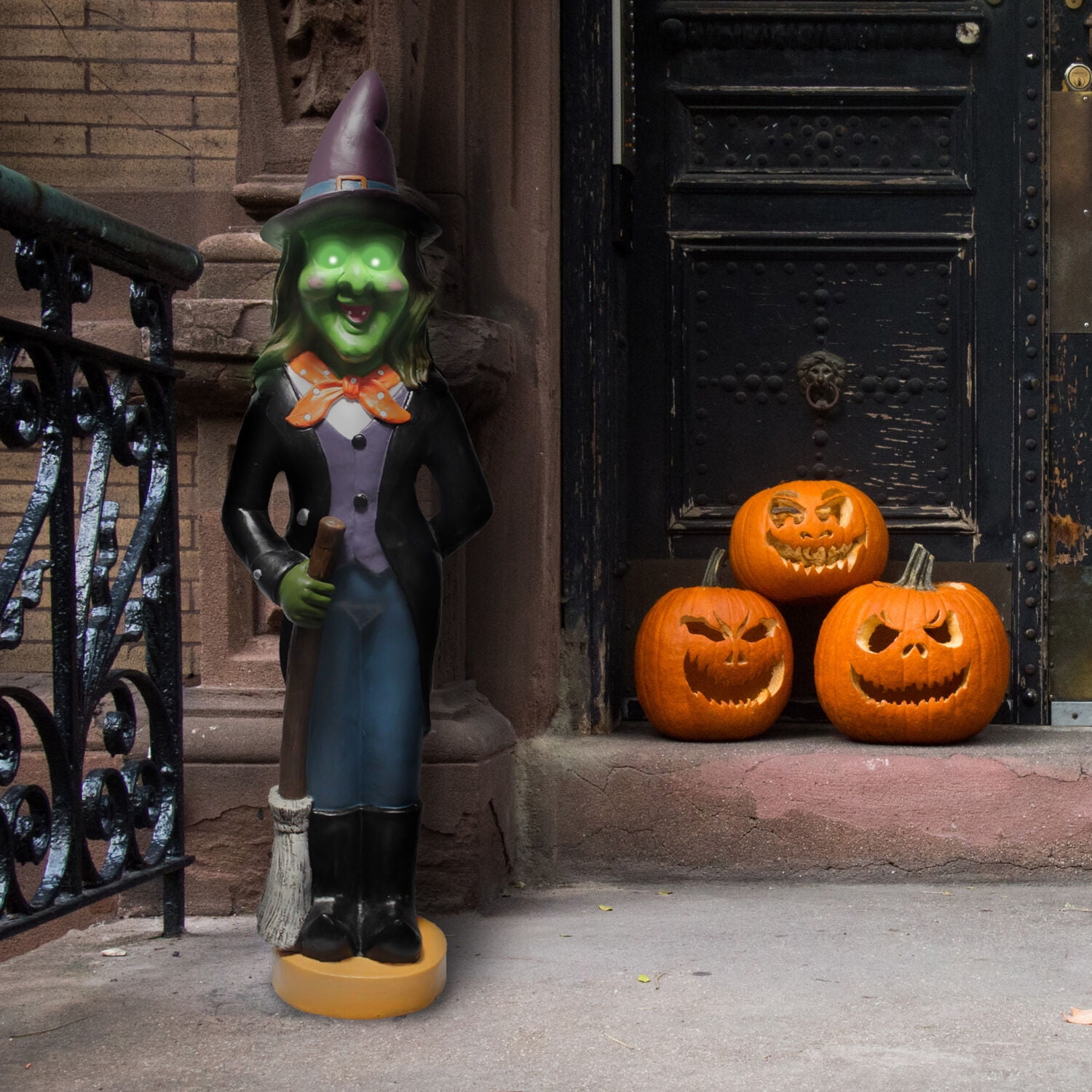 Haunted Hill Farm 4-Ft. Scary Witch Holding a Broom, LED Lighted Eyes, Resin Halloween Prop, Indoor or Covered Outdoor Decoration, HHRS048-1WTC-MLT - Image 3